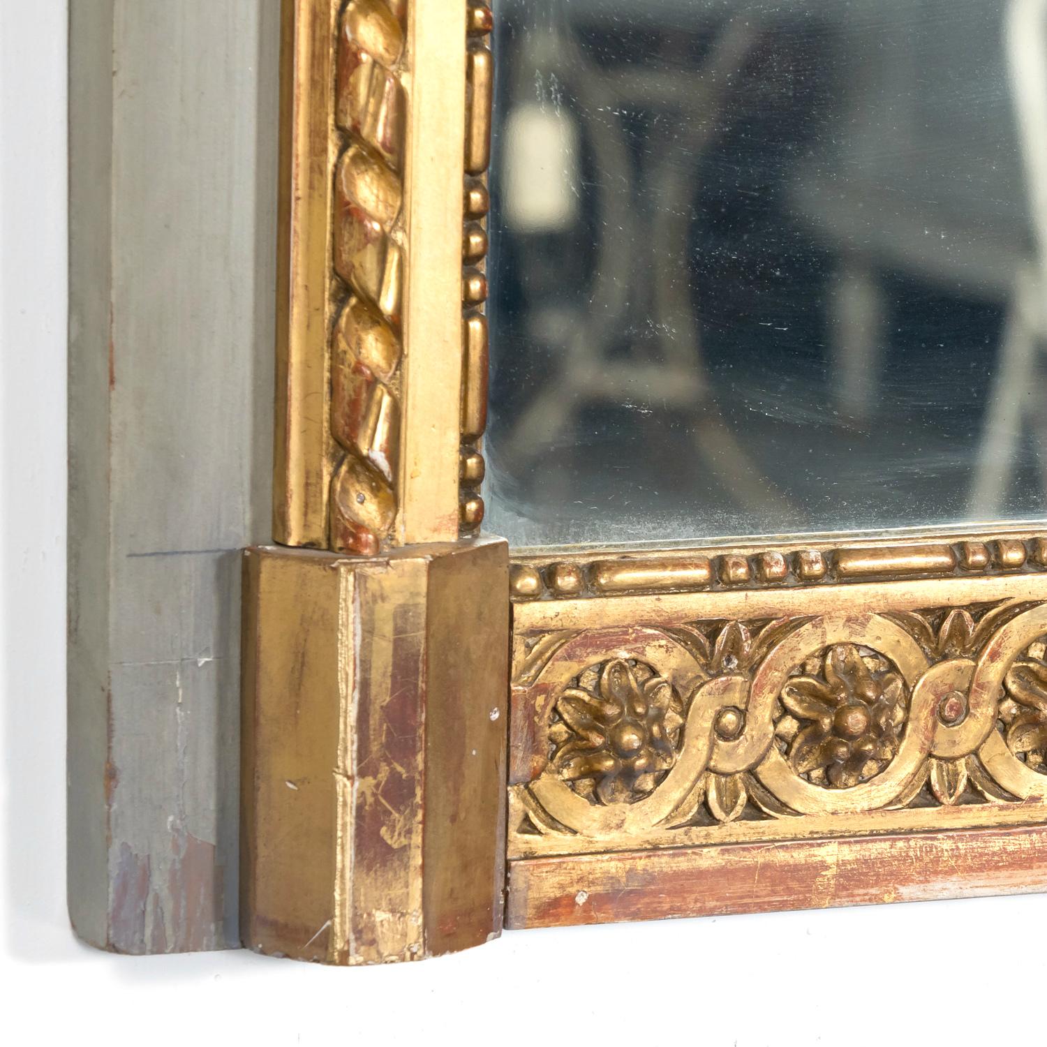 19th Century French Louis XVI Style Painted and Parcel Gilt Trumeau Mirror 2