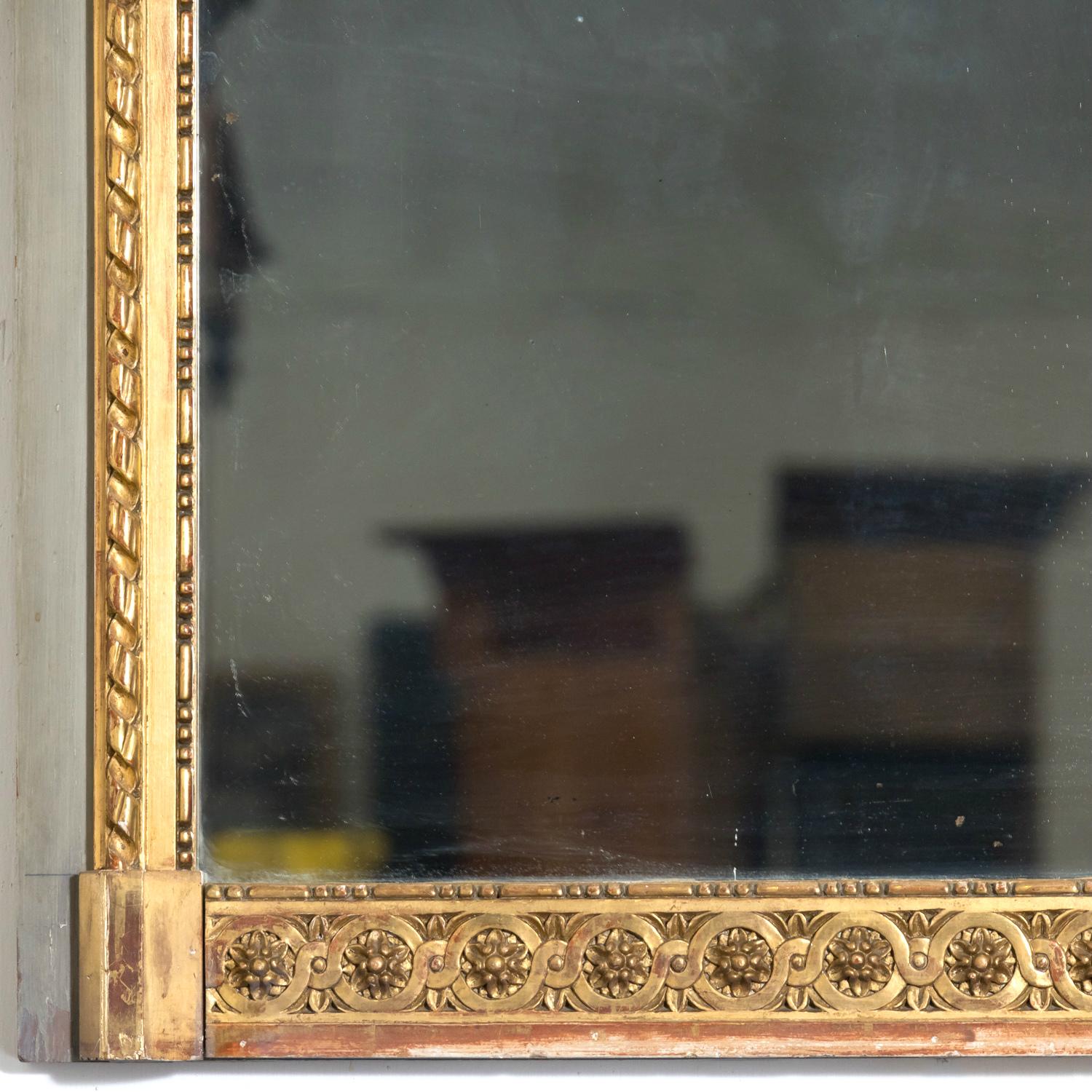 19th Century French Louis XVI Style Painted and Parcel Gilt Trumeau Mirror 3