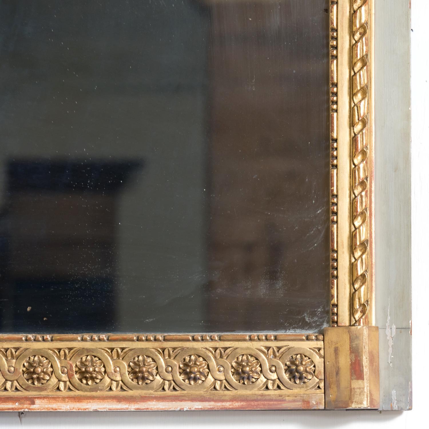 19th Century French Louis XVI Style Painted and Parcel Gilt Trumeau Mirror 4