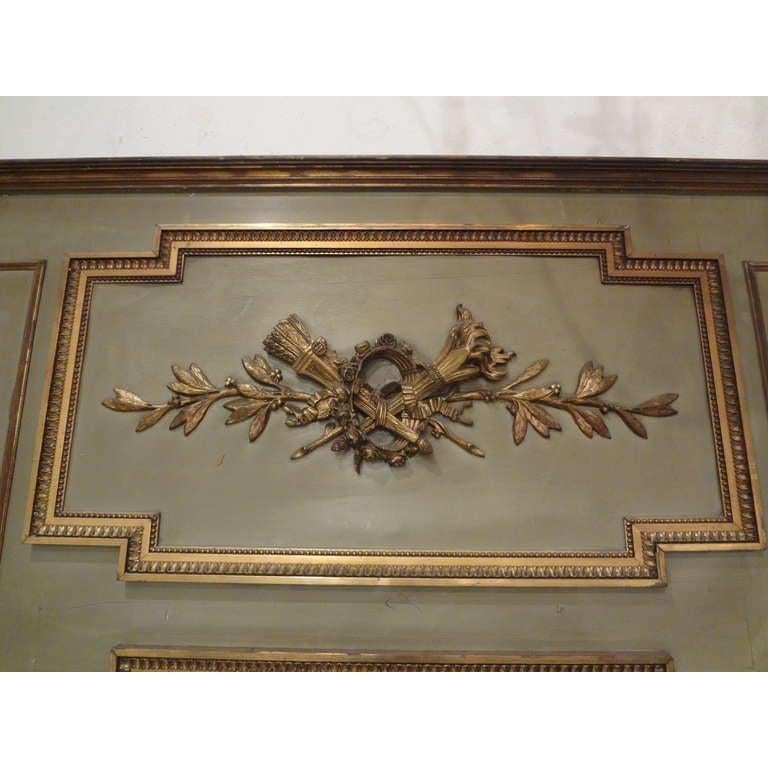 19th century French Louis XVI style  trumeau mirror.
Stunning large 19th century French Louis XVI style painted and giltwood trumeau mirror. This fabulous full-length Neoclassical style gilt wood mirror or floor mirror can stand alone or be used