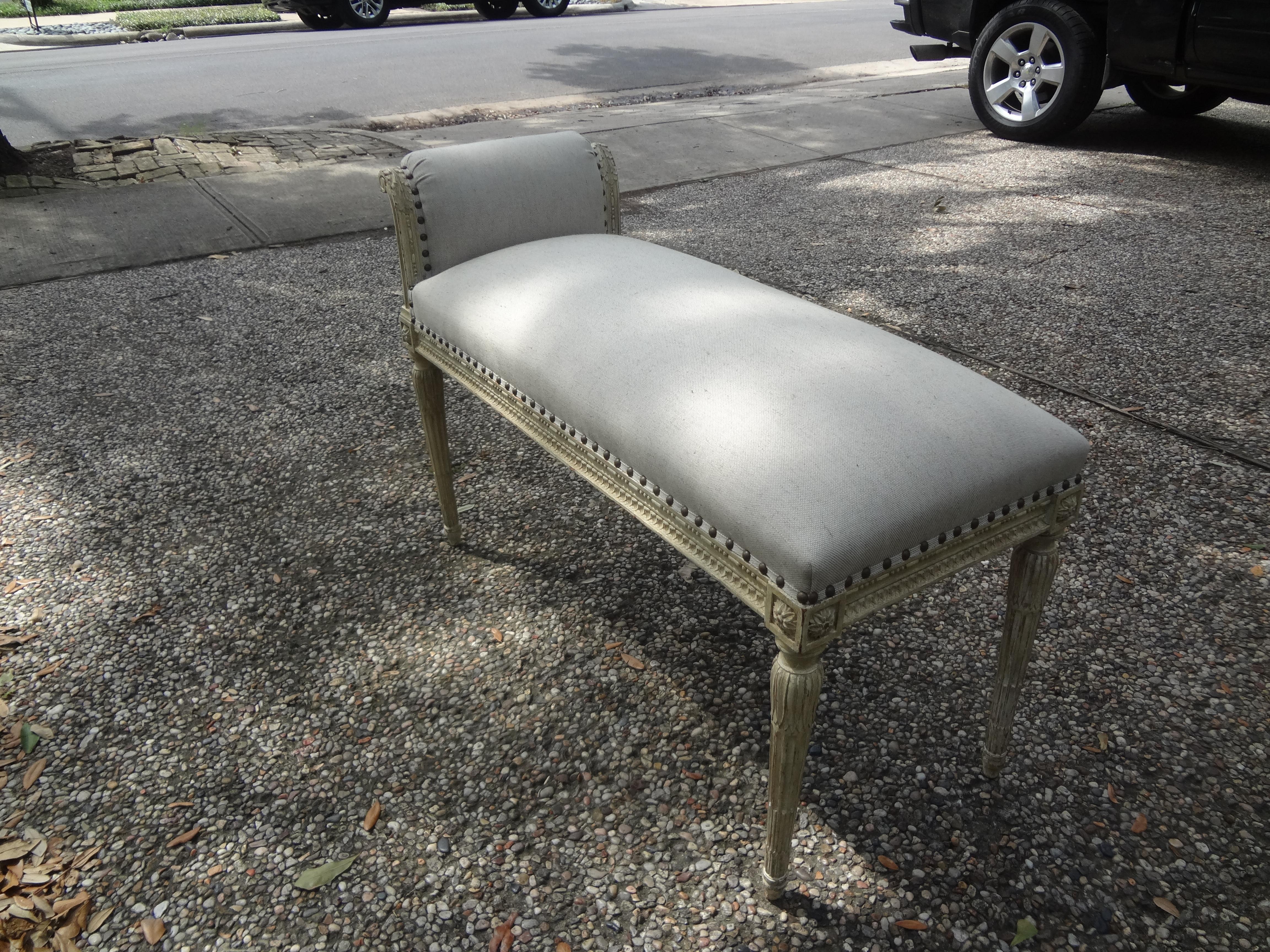 19th Century French Louis XVI Style Painted Bench 5
