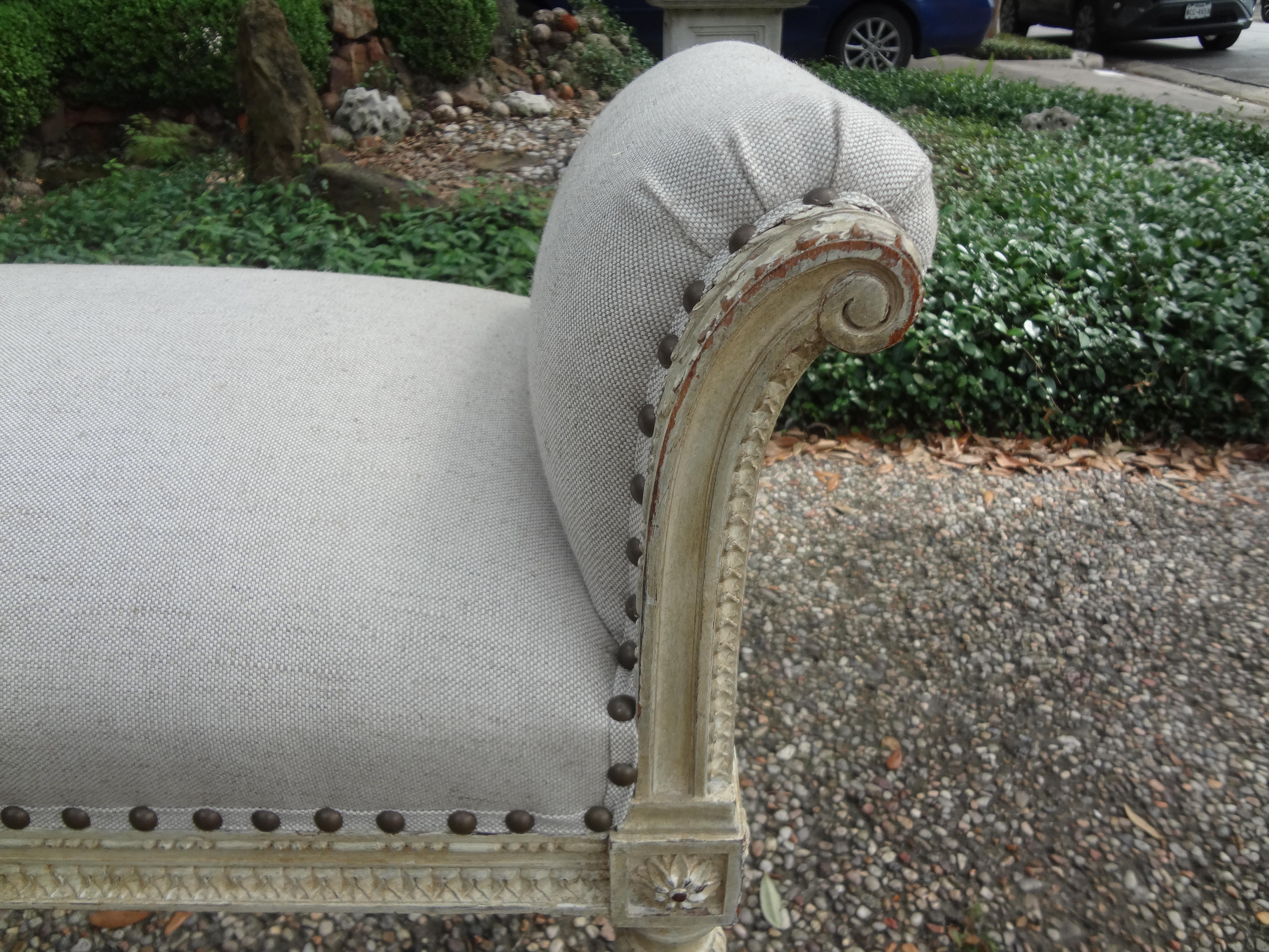 19th Century French Louis XVI Style Painted Bench 2