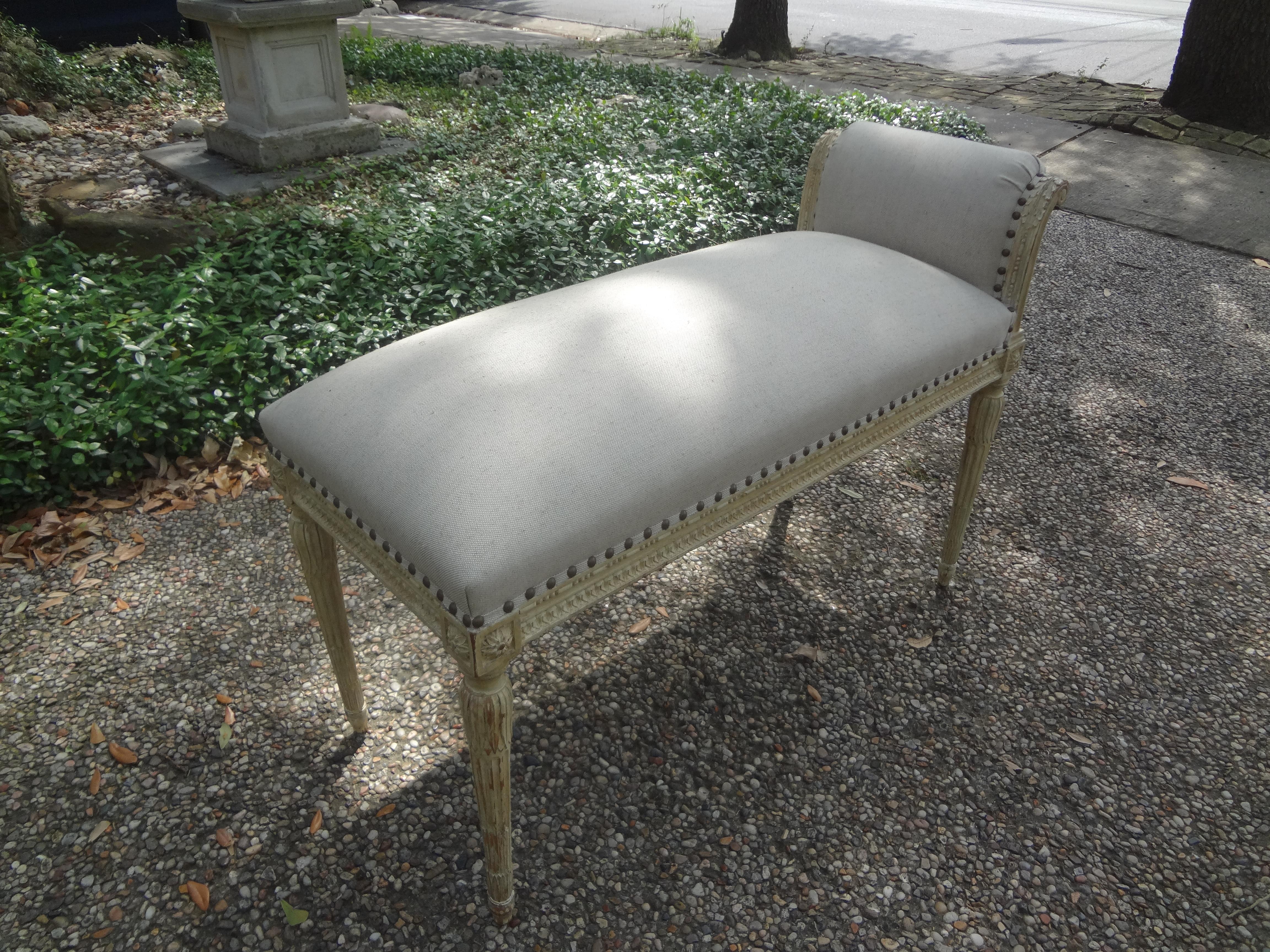 19th Century French Louis XVI Style Painted Bench 4