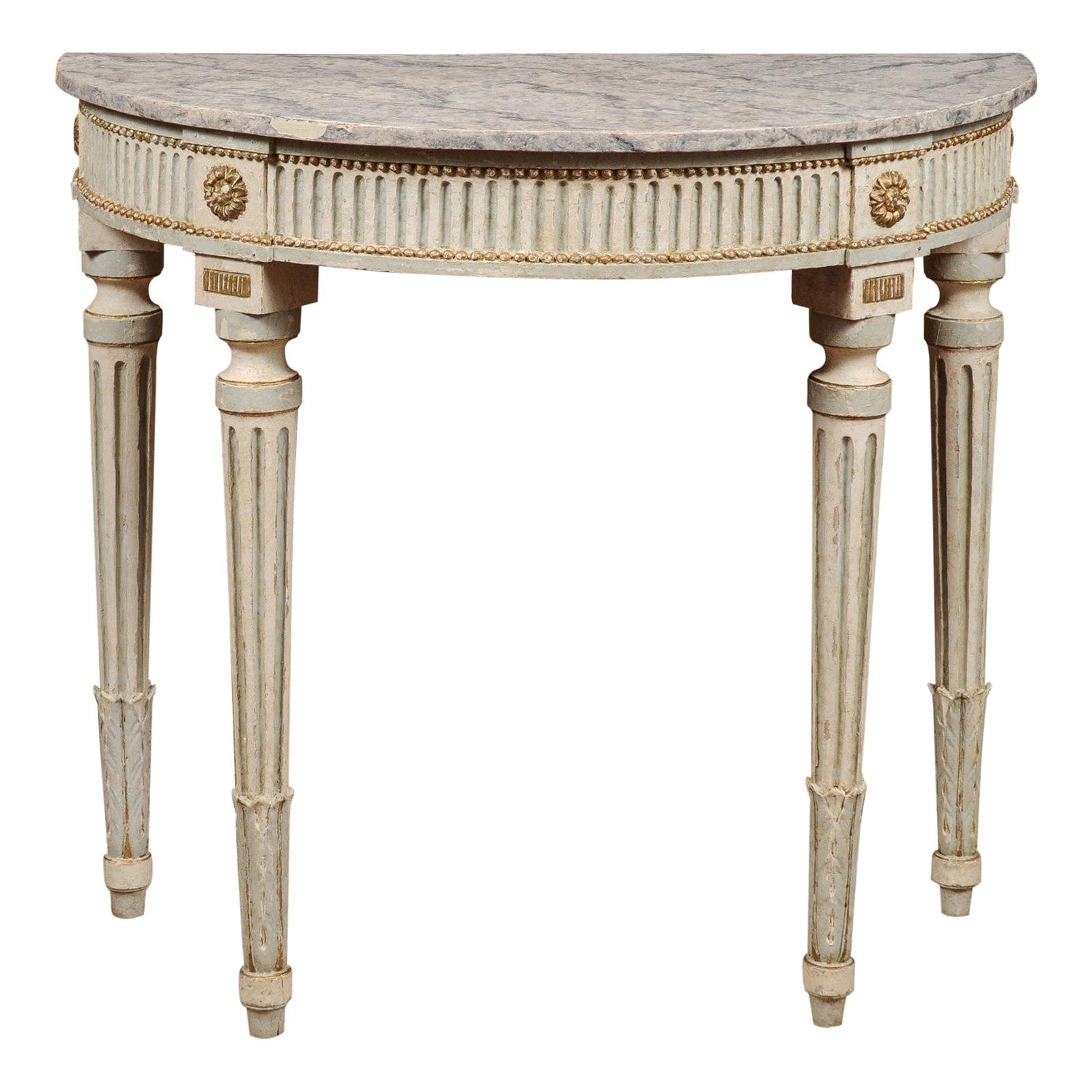 19th Century French Louis XVI Style Painted Demilune Console