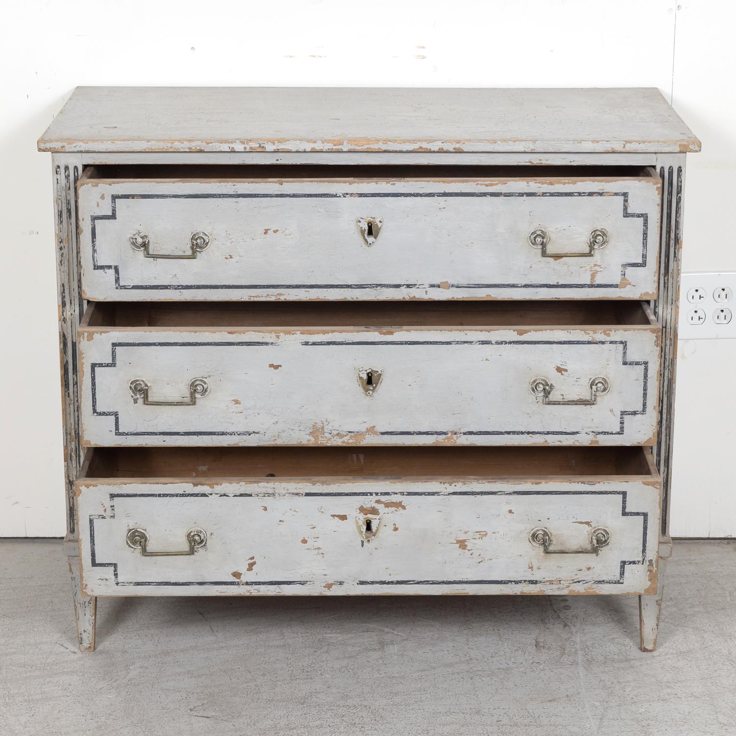 19th Century French Louis XVI Style Painted Three-Drawer Commode 4