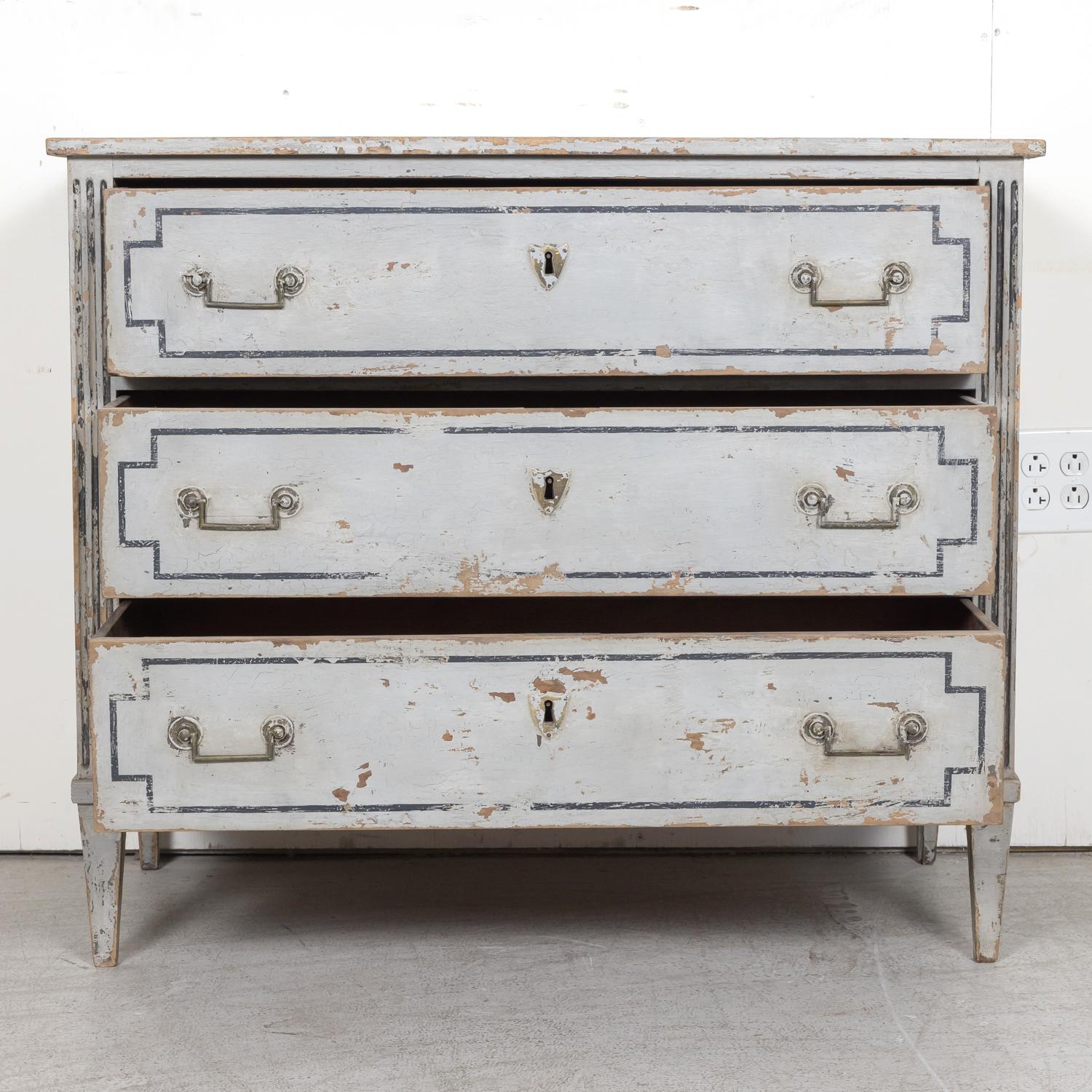 19th Century French Louis XVI Style Painted Three-Drawer Commode 5
