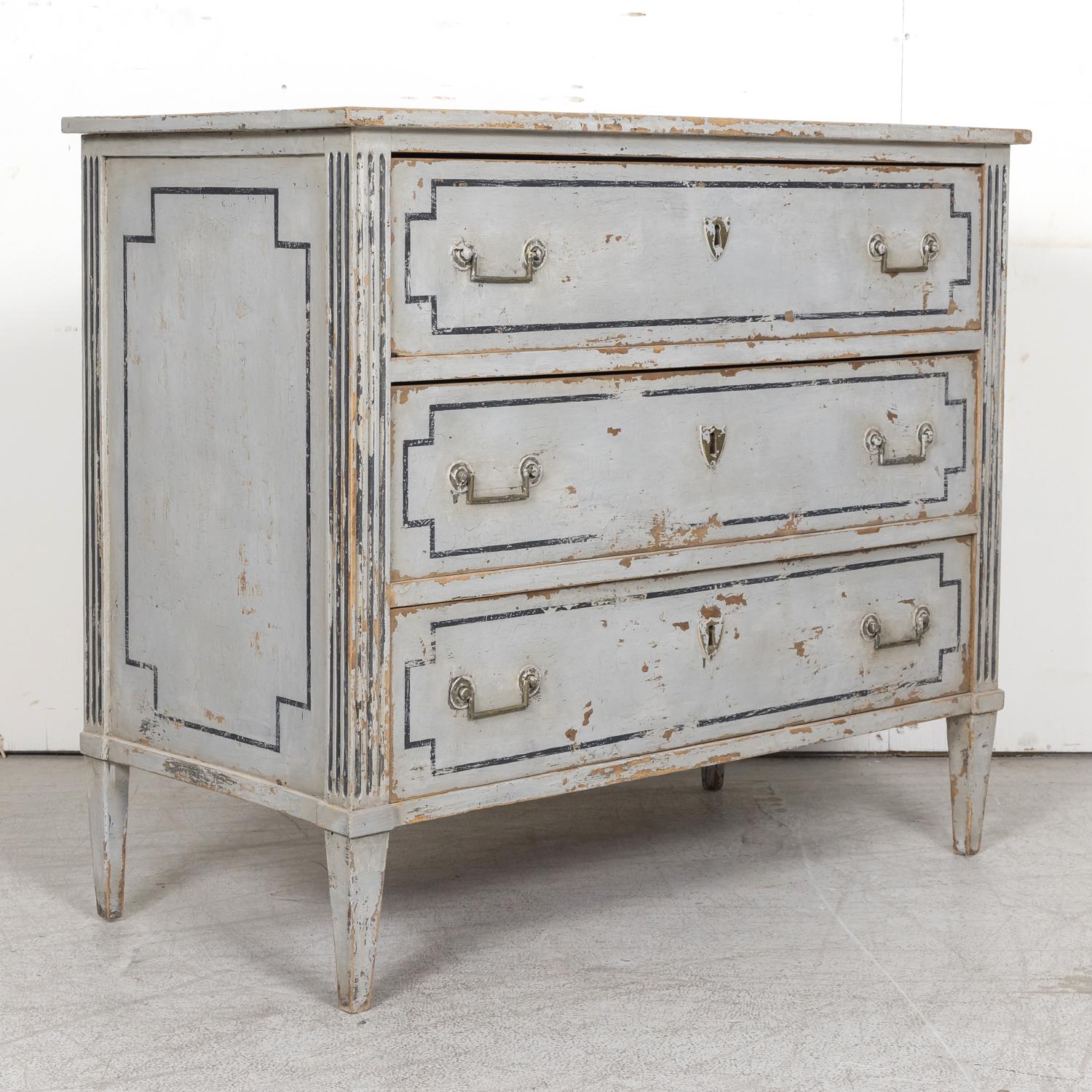 19th Century French Louis XVI Style Painted Three-Drawer Commode 7