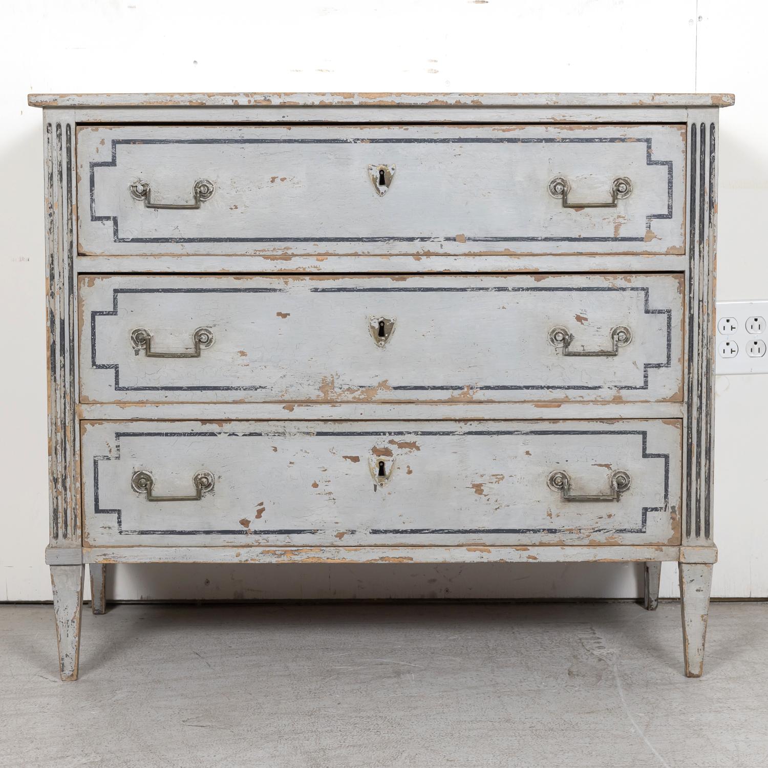 19th Century French Louis XVI Style Painted Three-Drawer Commode In Good Condition In Birmingham, AL