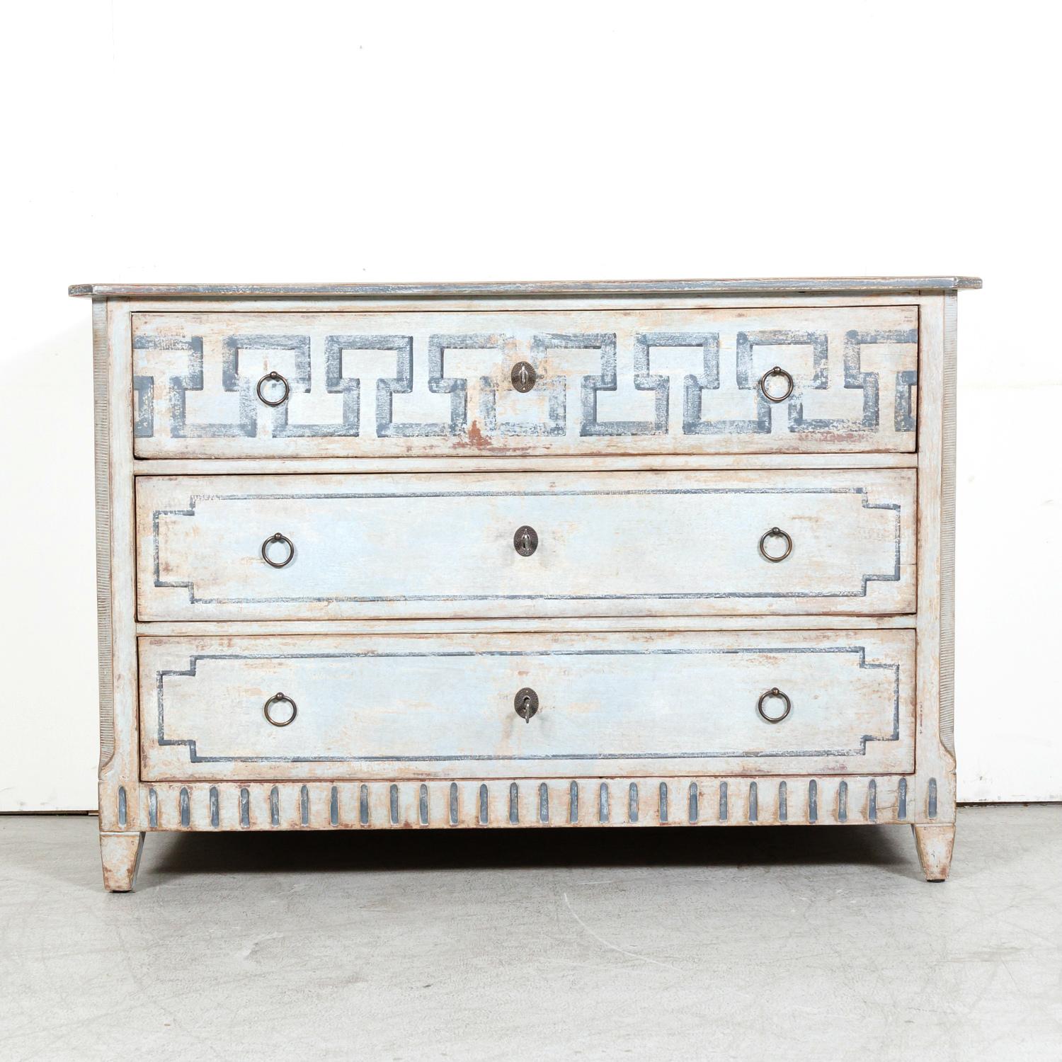 19th Century French Louis XVI Style Painted Three-Drawer Neoclassical Commode In Good Condition In Birmingham, AL