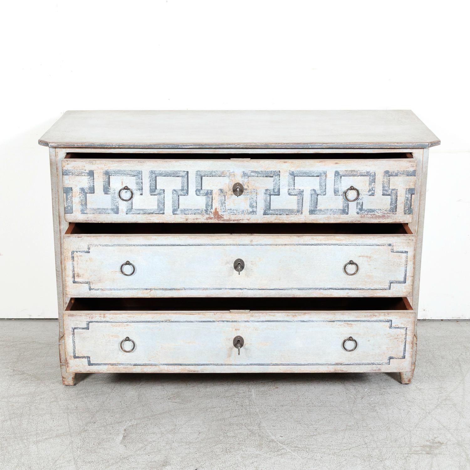 Brass 19th Century French Louis XVI Style Painted Three-Drawer Neoclassical Commode