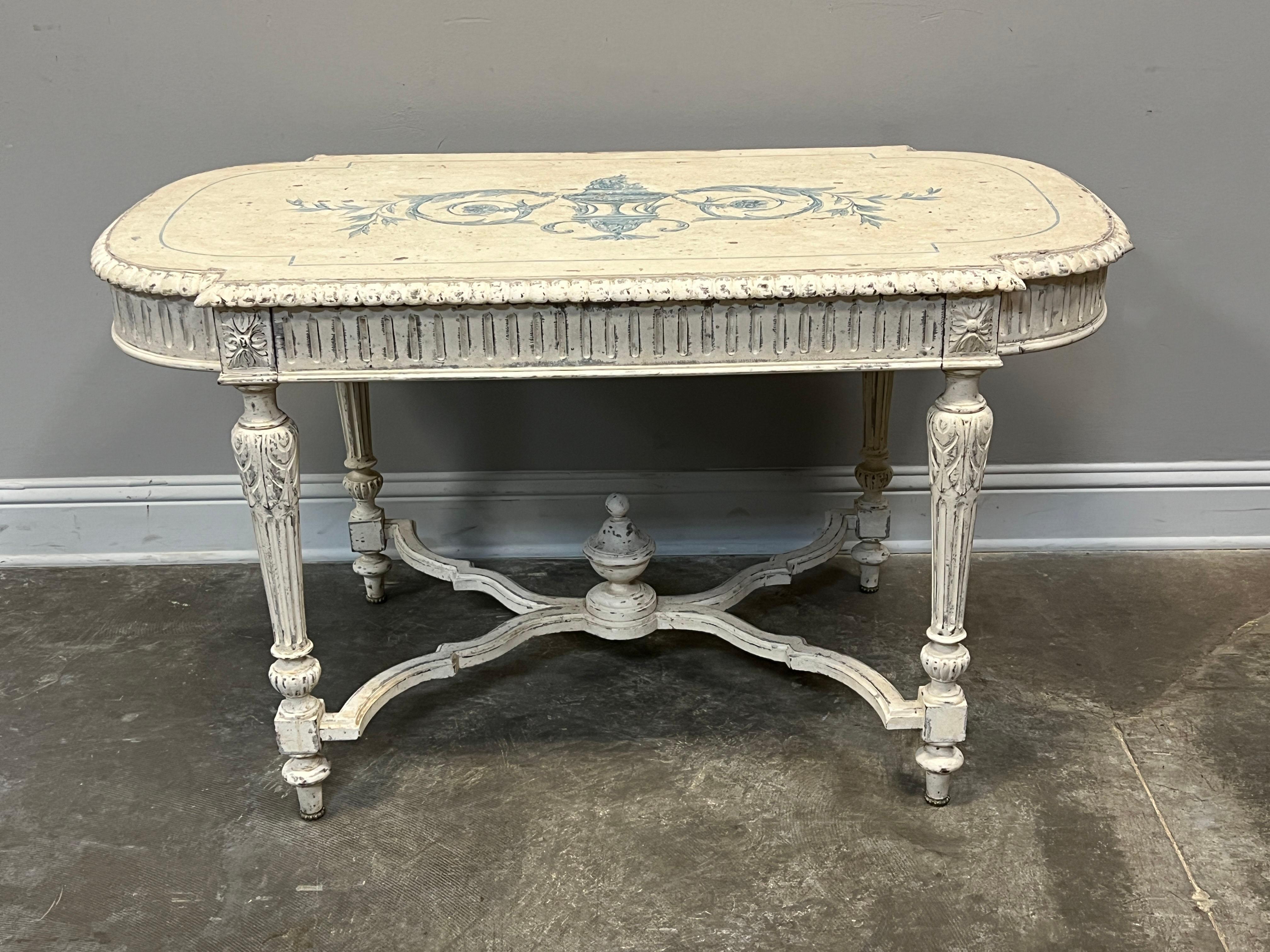 Hand-Painted 19th Century French Louis XVI Style Painted Writing Table For Sale