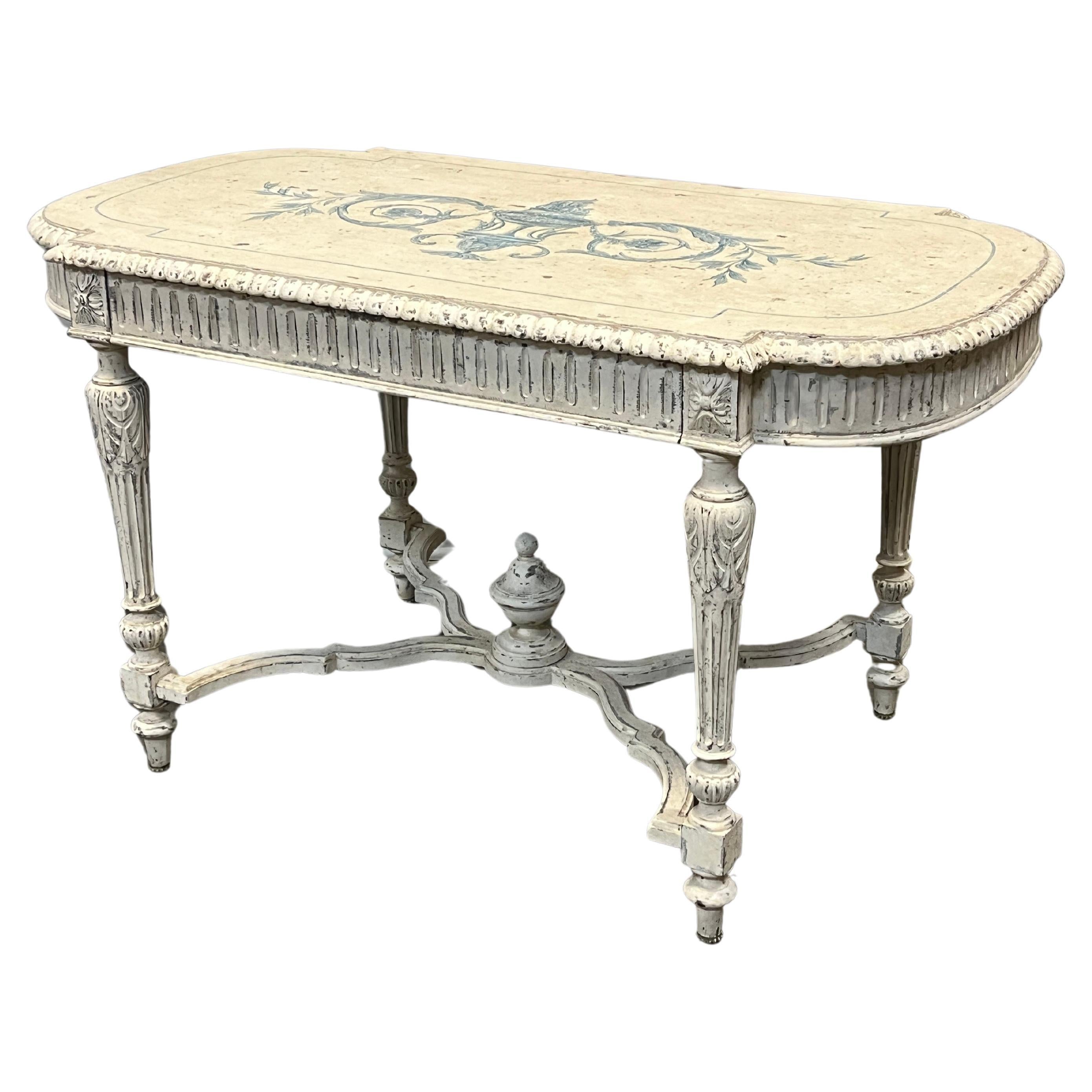 19th Century French Louis XVI Style Painted Writing Table For Sale