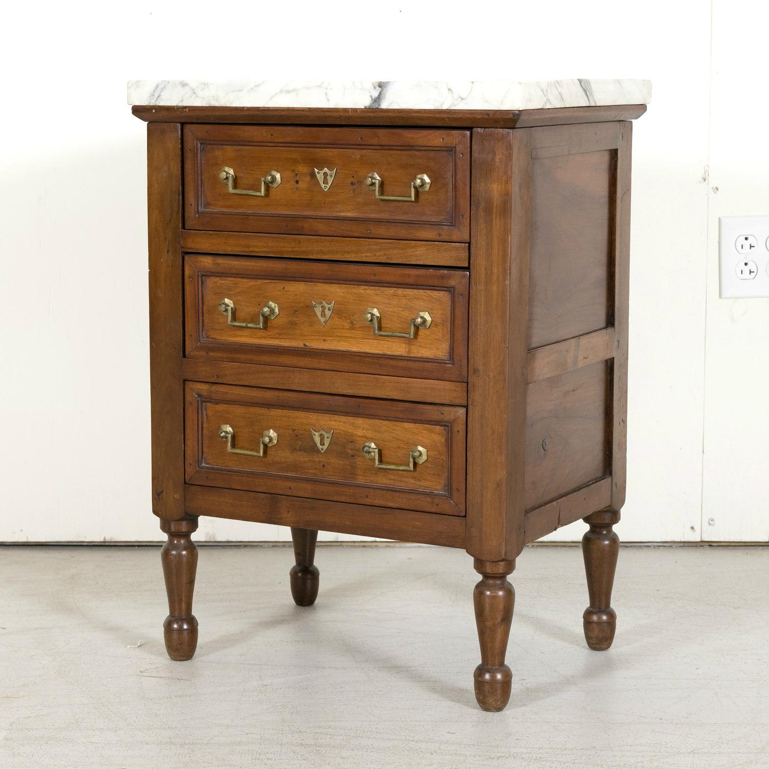 Mid-19th Century 19th Century French Louis XVI Style Petite Walnut Commode with Marble Top
