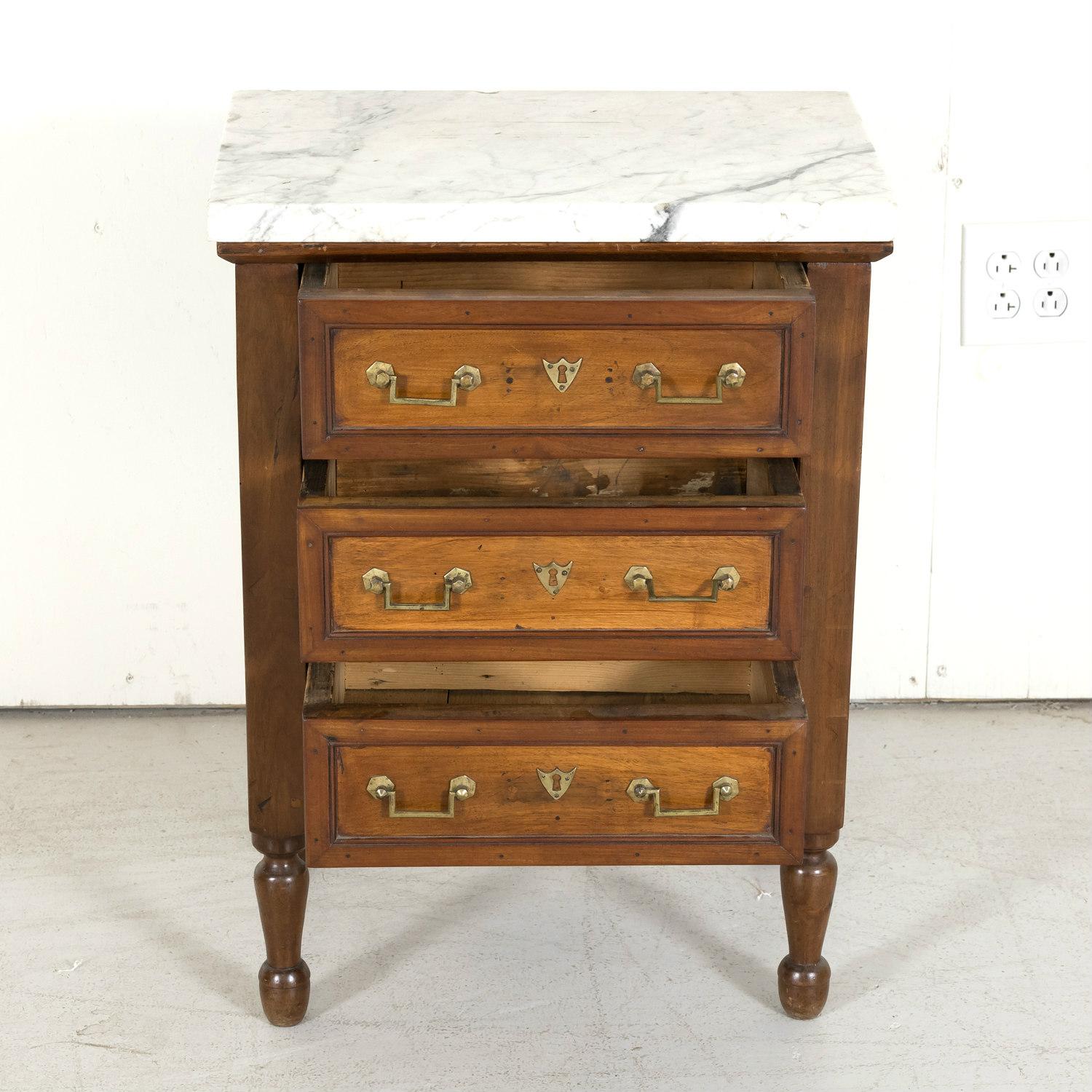 19th Century French Louis XVI Style Petite Walnut Commode with Marble Top 1