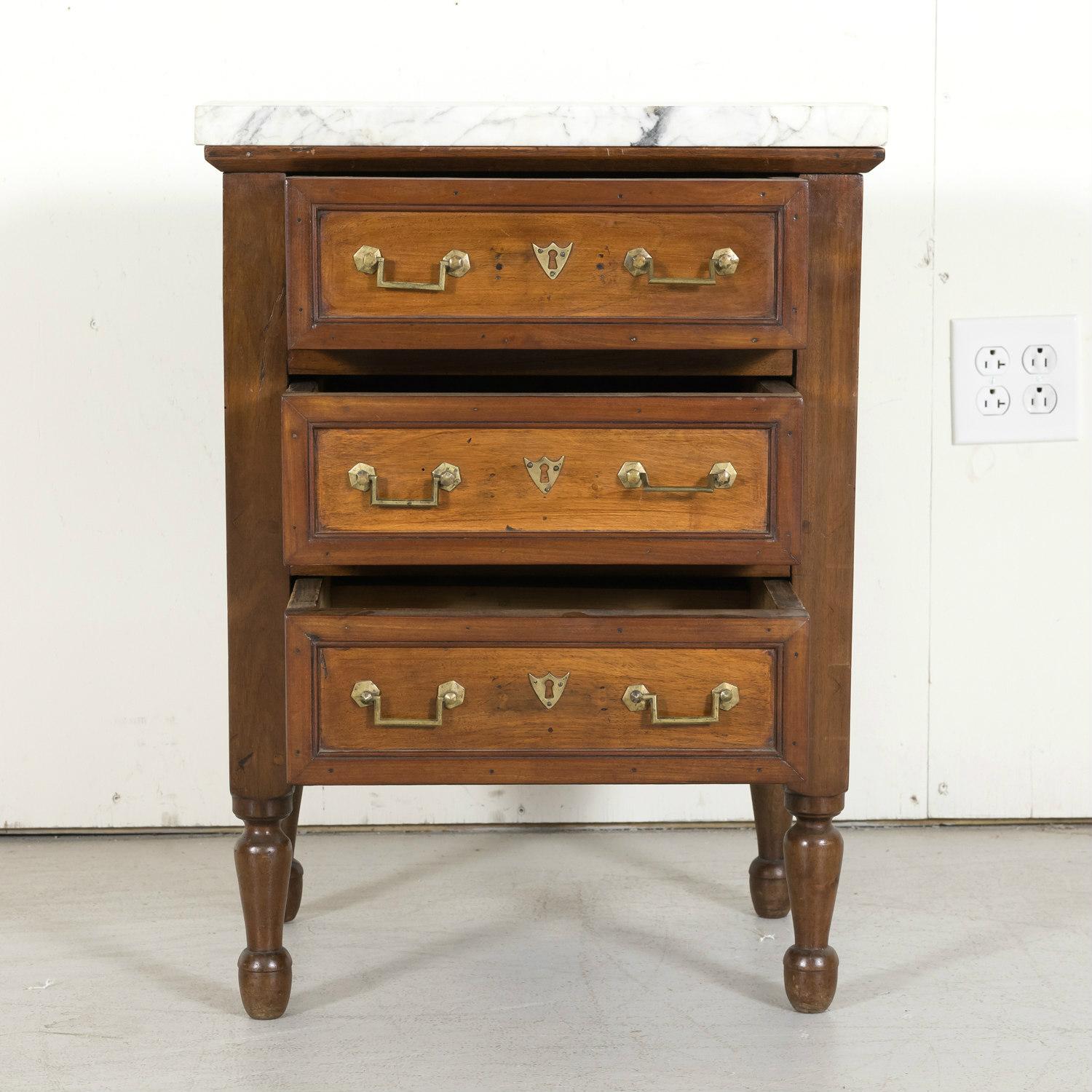 19th Century French Louis XVI Style Petite Walnut Commode with Marble Top 2