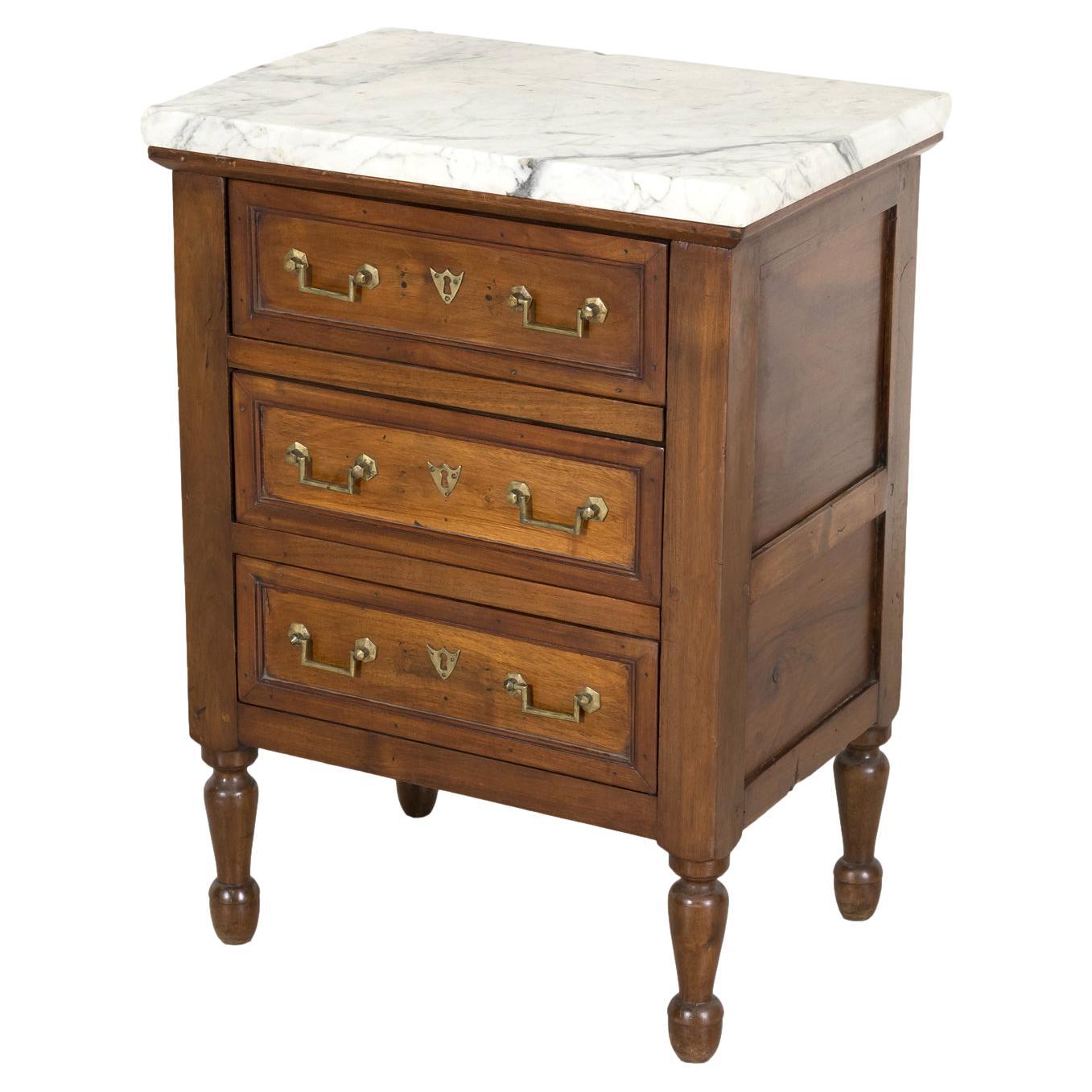 19th Century French Louis XVI Style Petite Walnut Commode with Marble Top