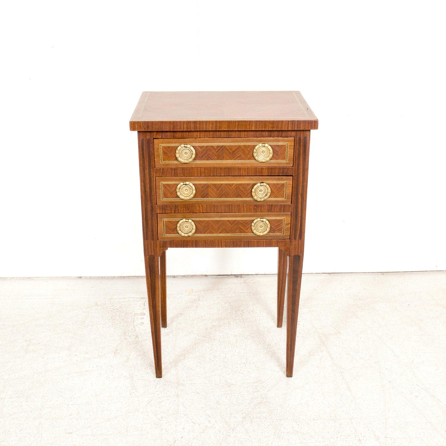 19th Century French Louis XVI Style Petite Walnut Commode with Marquetry In Good Condition For Sale In Birmingham, AL
