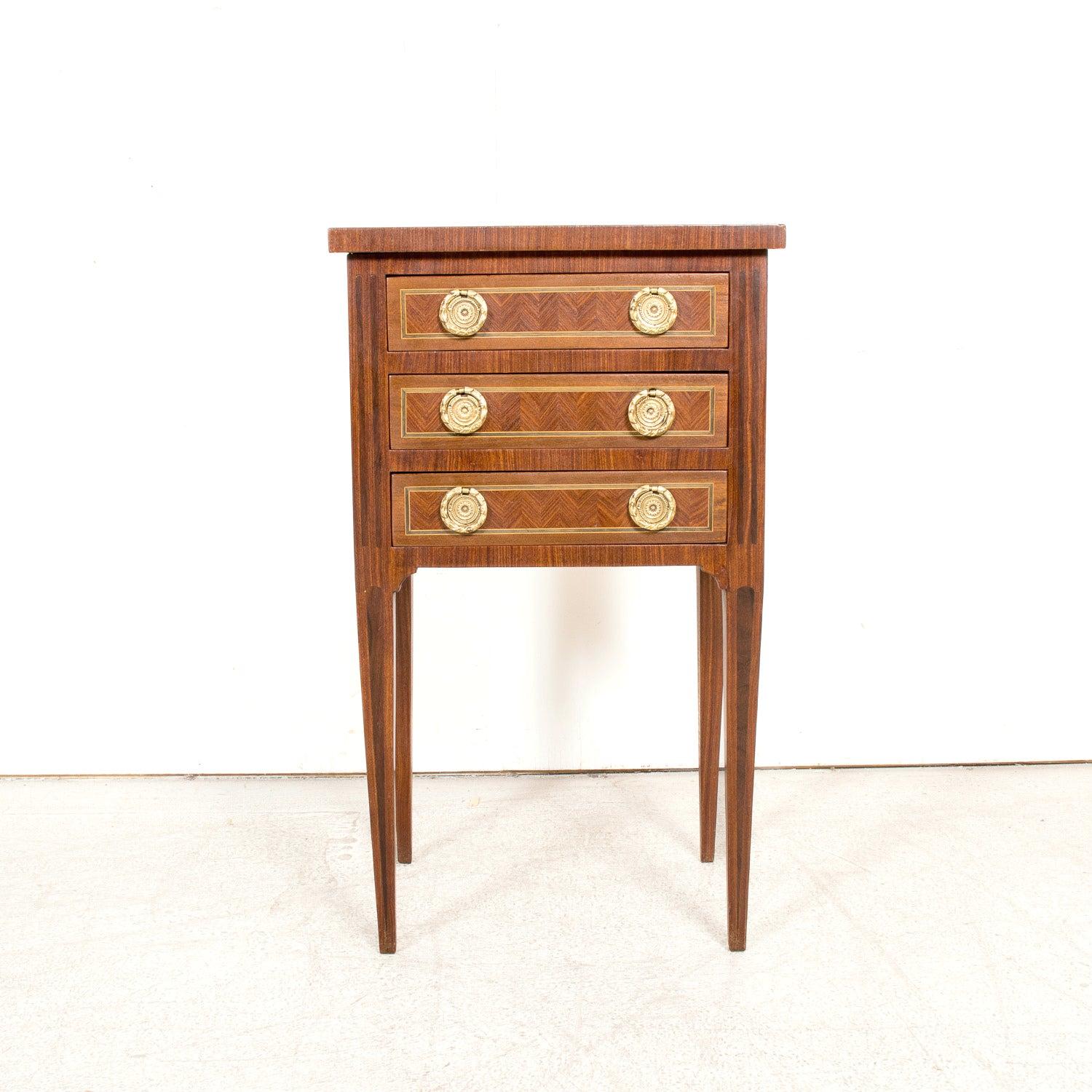 Fruitwood 19th Century French Louis XVI Style Petite Walnut Commode with Marquetry For Sale