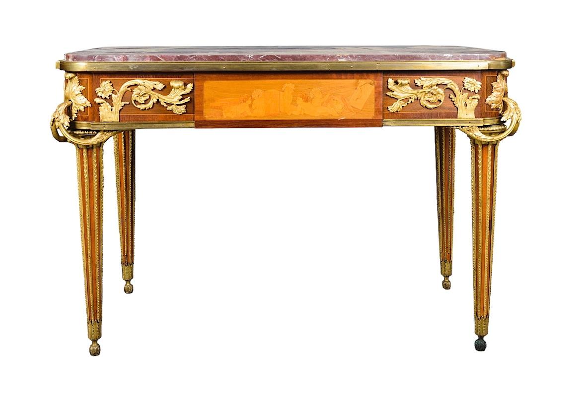 Gilt 19th Century French Louis XVI Style Rectangular Center Table For Sale