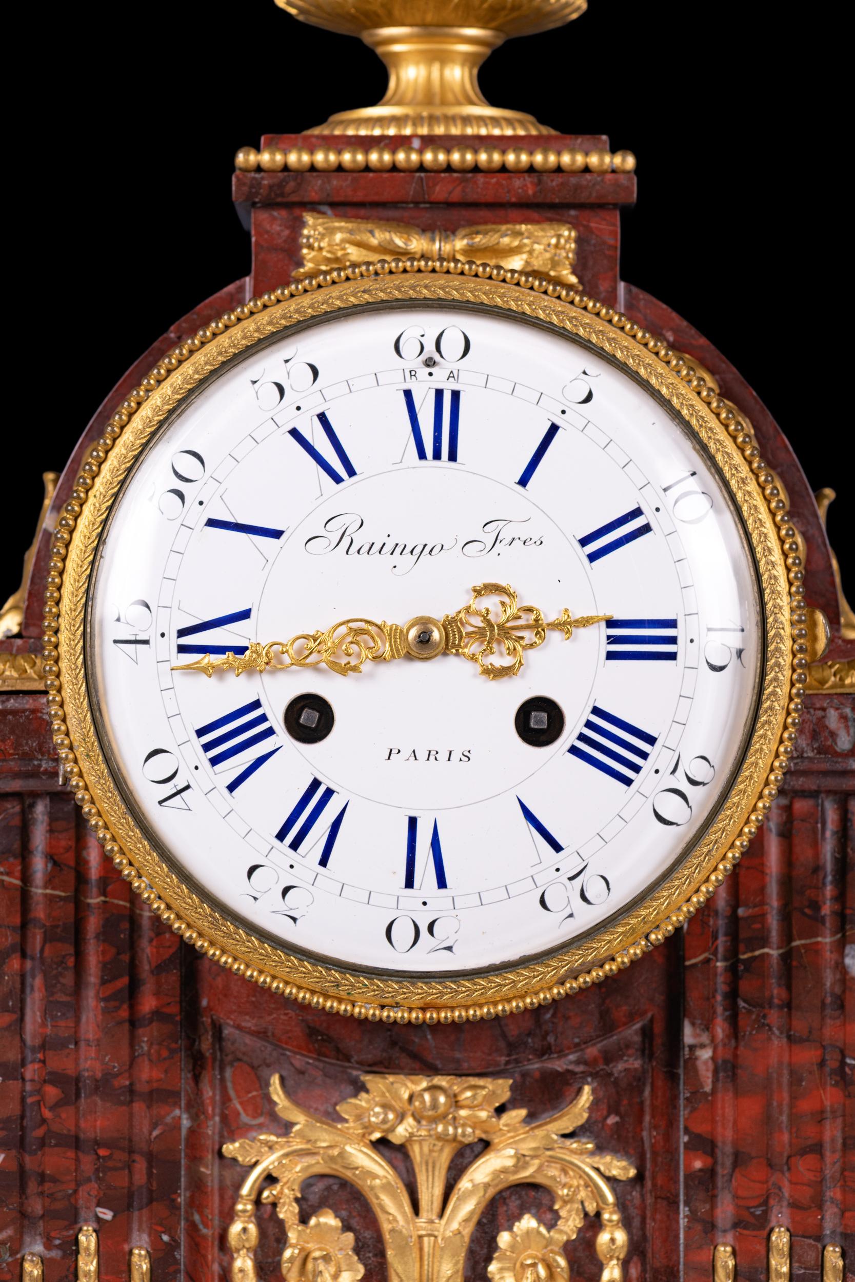 Smalto Orologio da tavolo francese del XIX secolo in stile Luigi XVI in marmo rosso di Raingo Frères in vendita