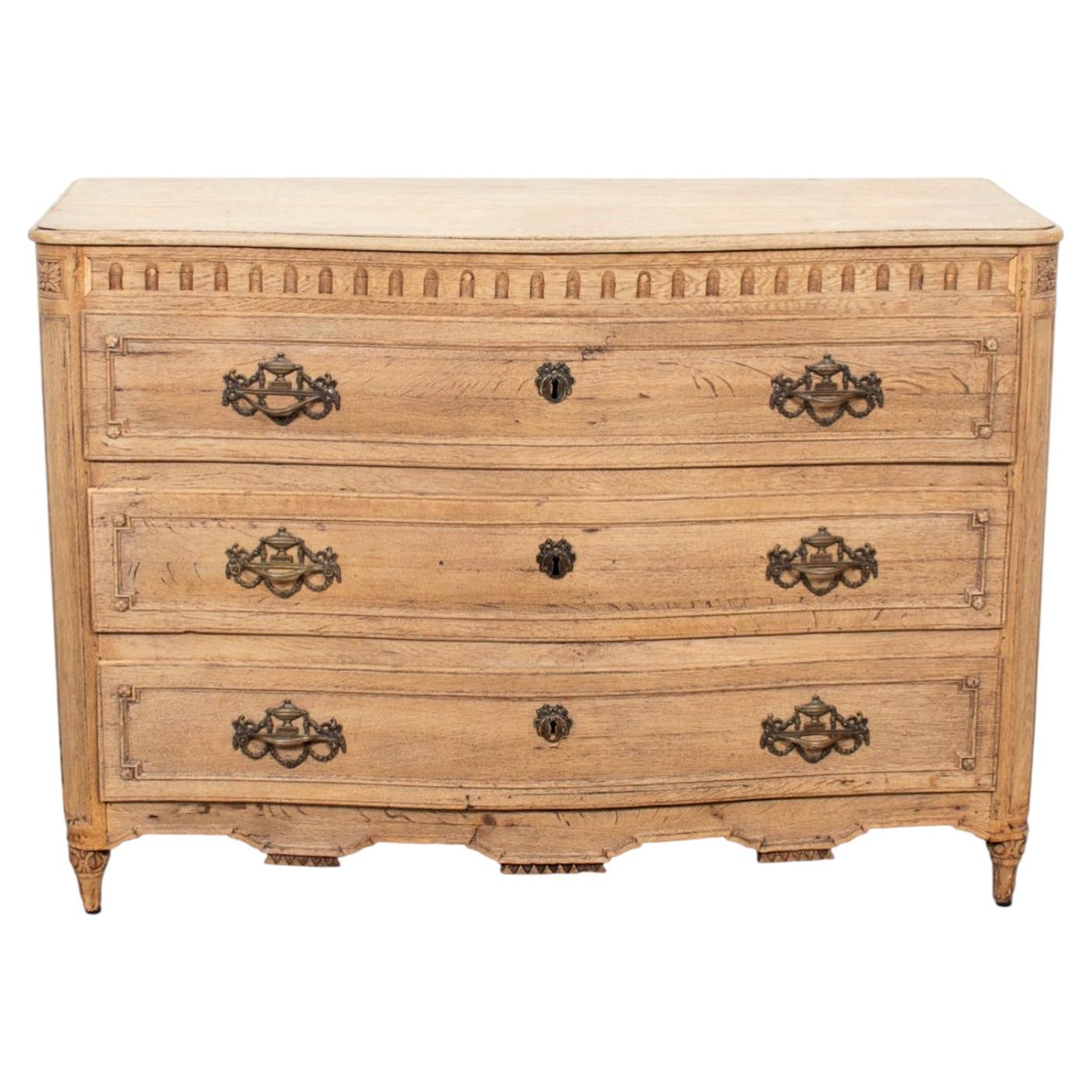 19th Century French Louis XVI Style Serpentine Front Bleached Oak Commode