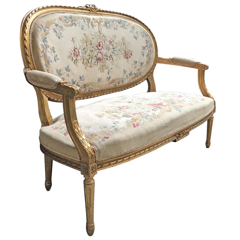 19th Century French Louis XVI Style Settee For Sale at 1stDibs