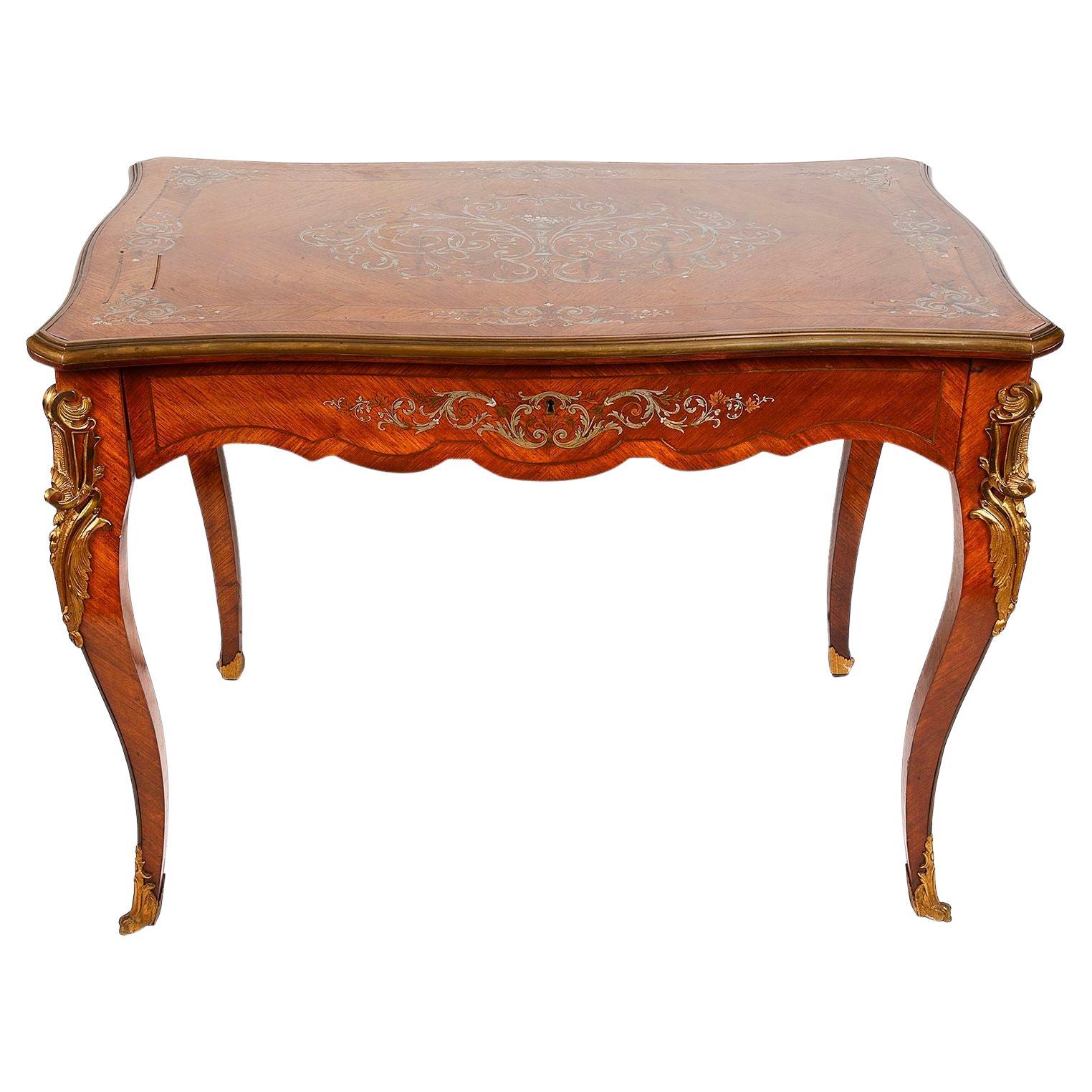 19th Century French Louis XVI style Silver inlaid centre table.