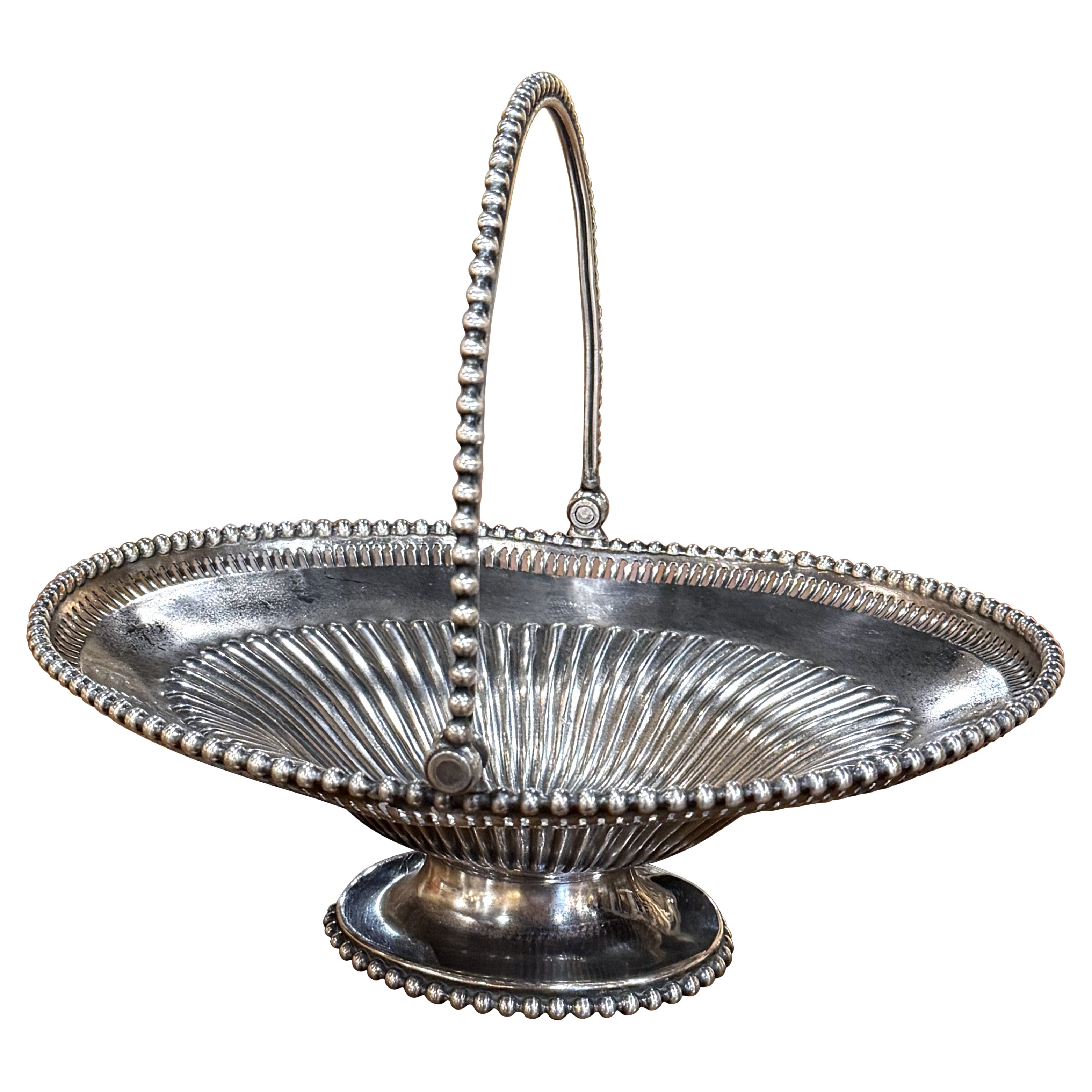 19th Century French Louis XVI Style Silver Plated Bread Basket with Swing Handle