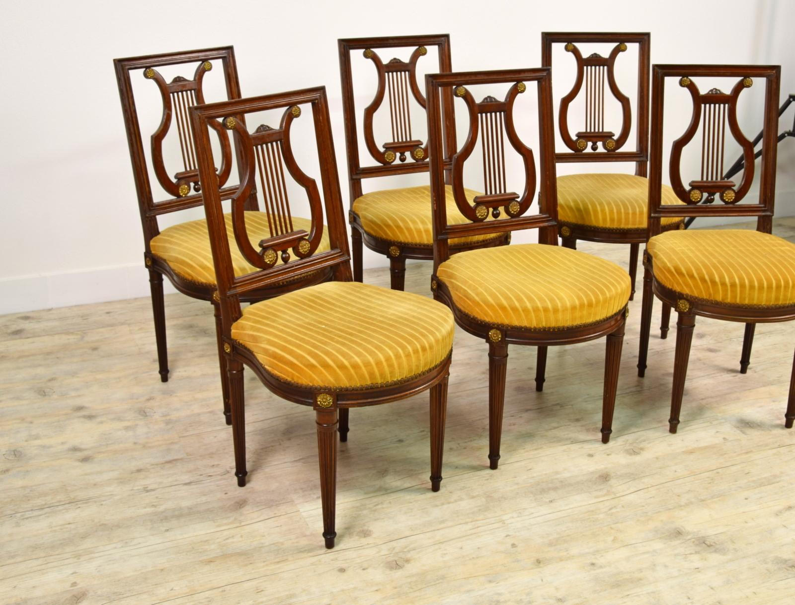 19th Century, French Louis XVI Style Six Wood Chairs and Two Wood Armchairs For Sale 6