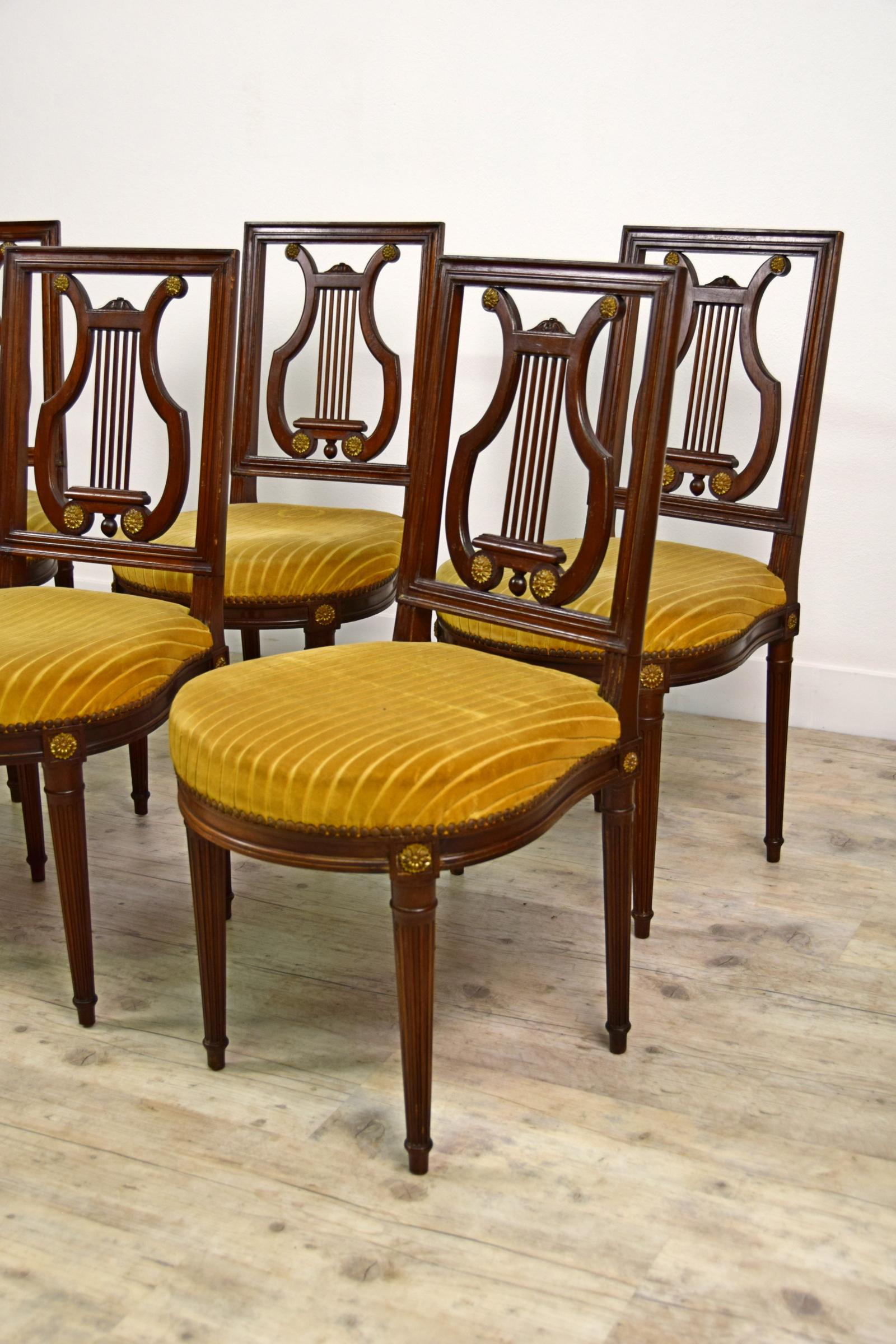 19th Century, French Louis XVI Style Six Wood Chairs and Two Wood Armchairs For Sale 8