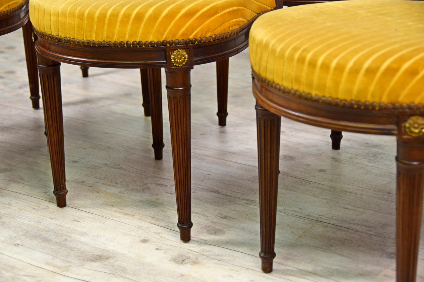 19th Century, French Louis XVI Style Six Wood Chairs and Two Wood Armchairs For Sale 12