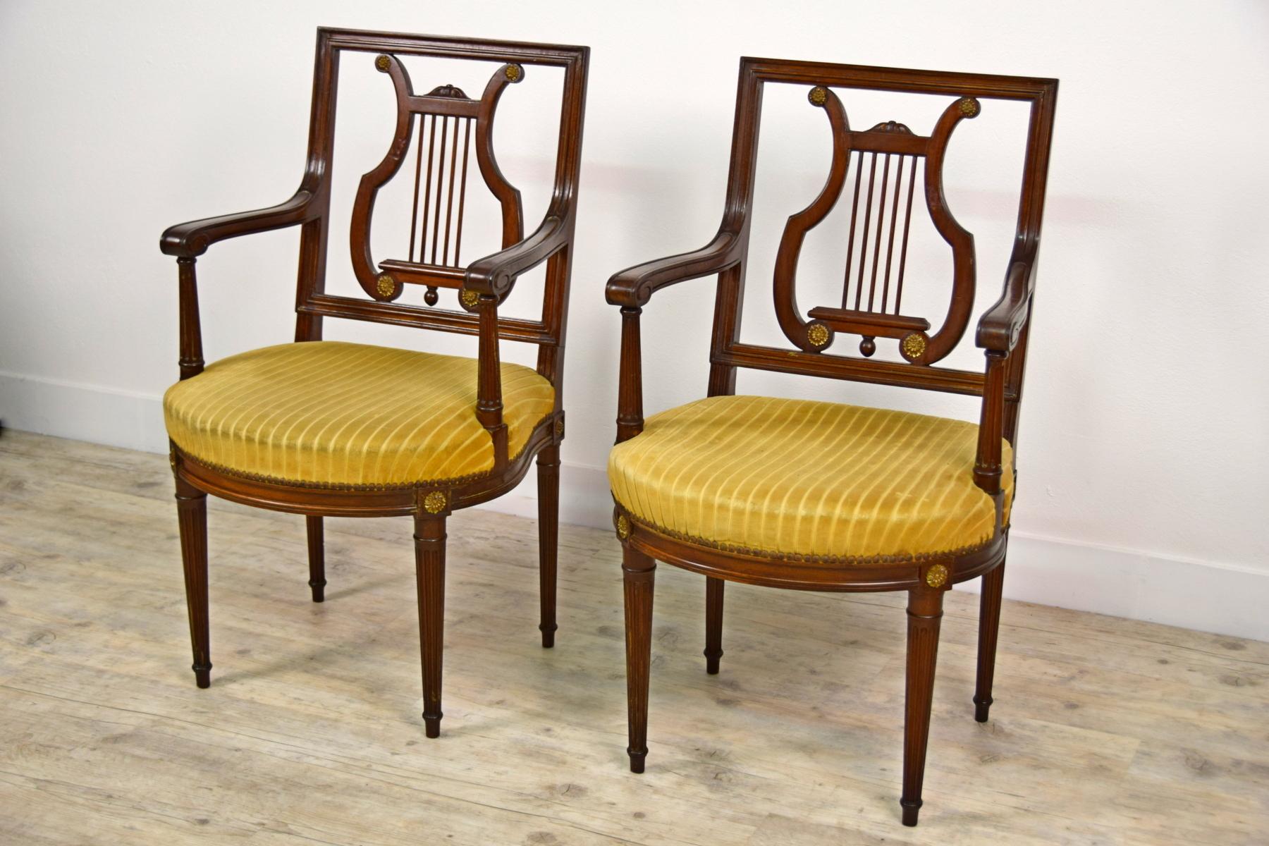 Hand-Carved 19th Century, French Louis XVI Style Six Wood Chairs and Two Wood Armchairs For Sale
