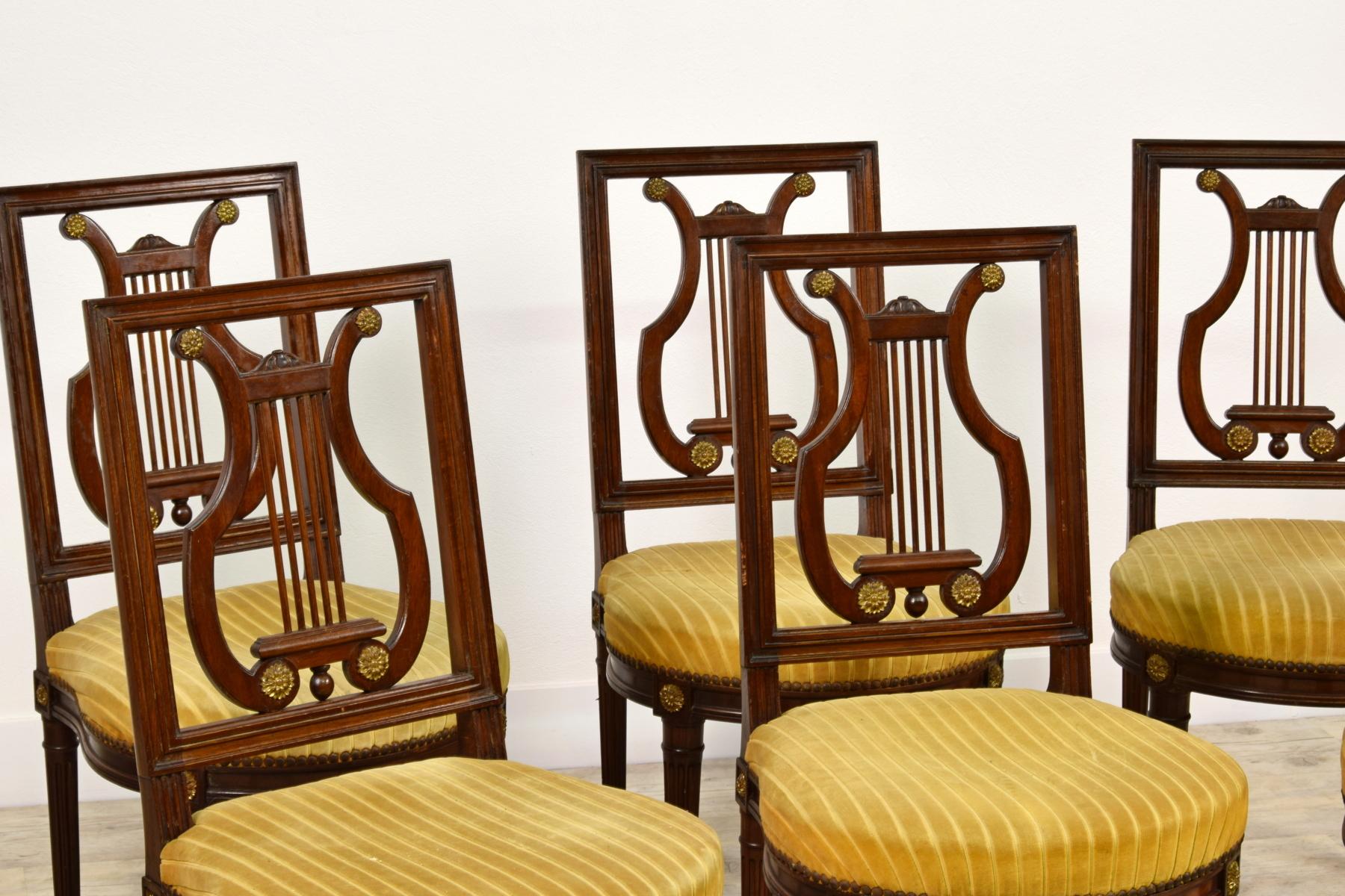 Bronze 19th Century, French Louis XVI Style Six Wood Chairs and Two Wood Armchairs For Sale