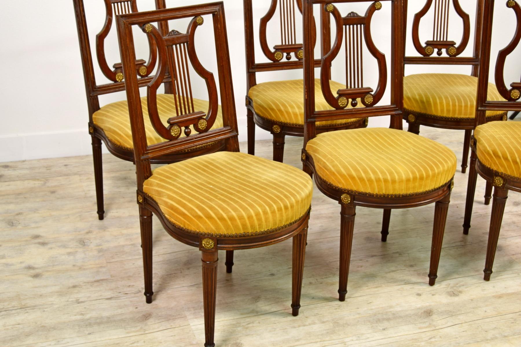 19th Century, French Louis XVI Style Six Wood Chairs and Two Wood Armchairs For Sale 1