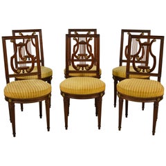 19th Century, French Louis XVI Style Six Wood Chairs and Two Wood Armchairs