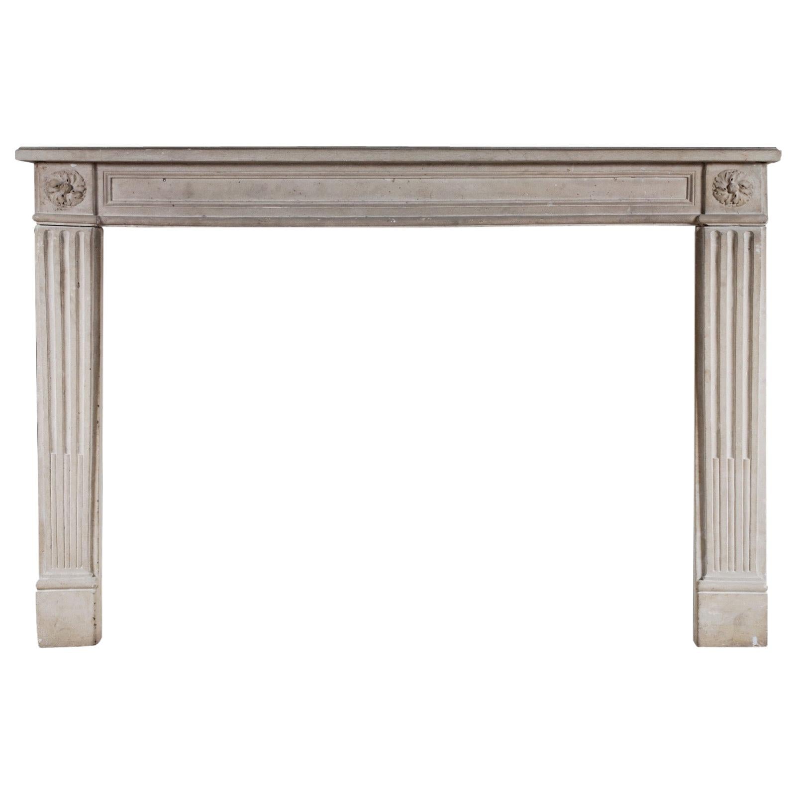 19th Century French Louis XVI Style Stone Fireplace For Sale