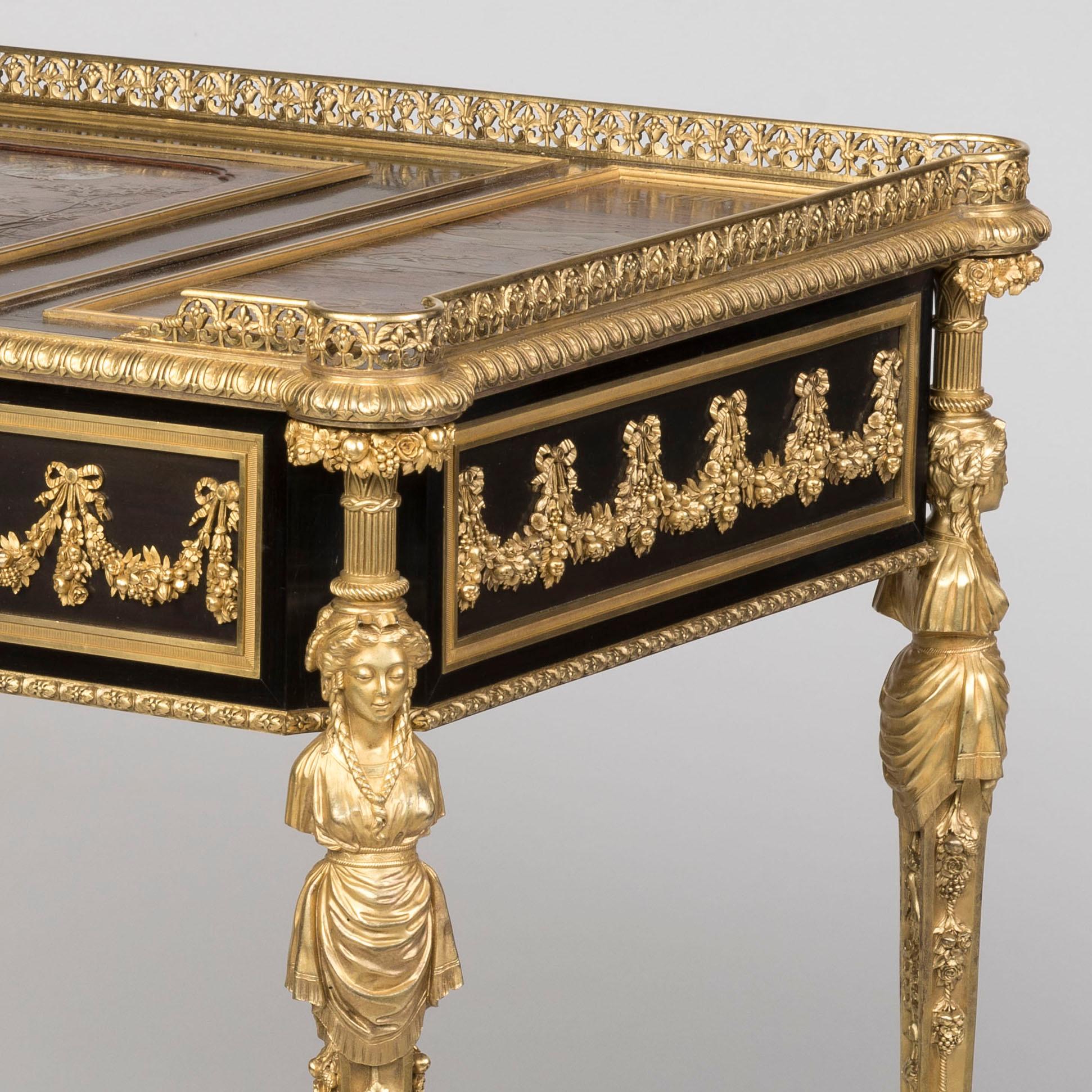 Table française du 19ème siècle de style Louis XVI par Henry Dasson avec panneaux en laque en vente 4