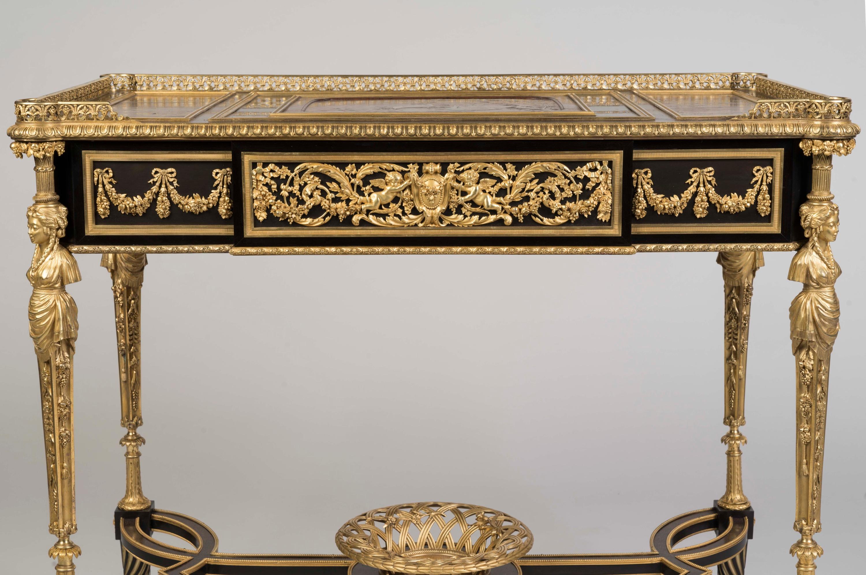 Table française du 19ème siècle de style Louis XVI par Henry Dasson avec panneaux en laque en vente 8