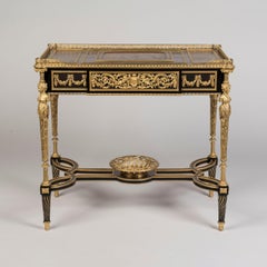 Table française du 19ème siècle de style Louis XVI par Henry Dasson avec panneaux en laque