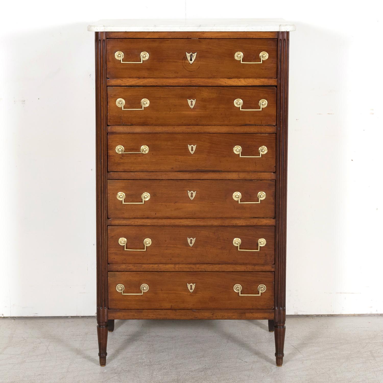19th Century French Louis XVI Style Tall Mahogany Gentleman's Chest of Drawers In Good Condition In Birmingham, AL