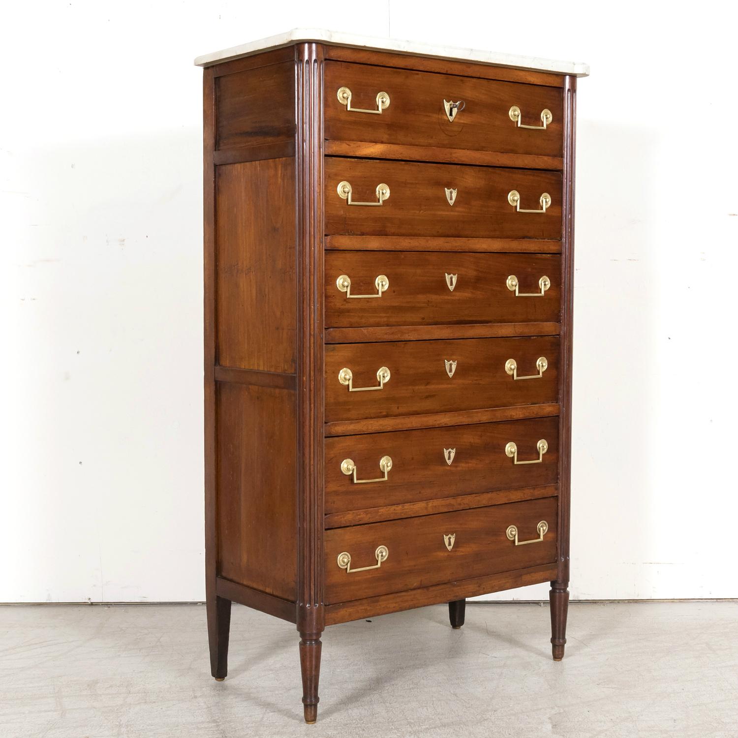 Early 19th Century 19th Century French Louis XVI Style Tall Mahogany Gentleman's Chest of Drawers
