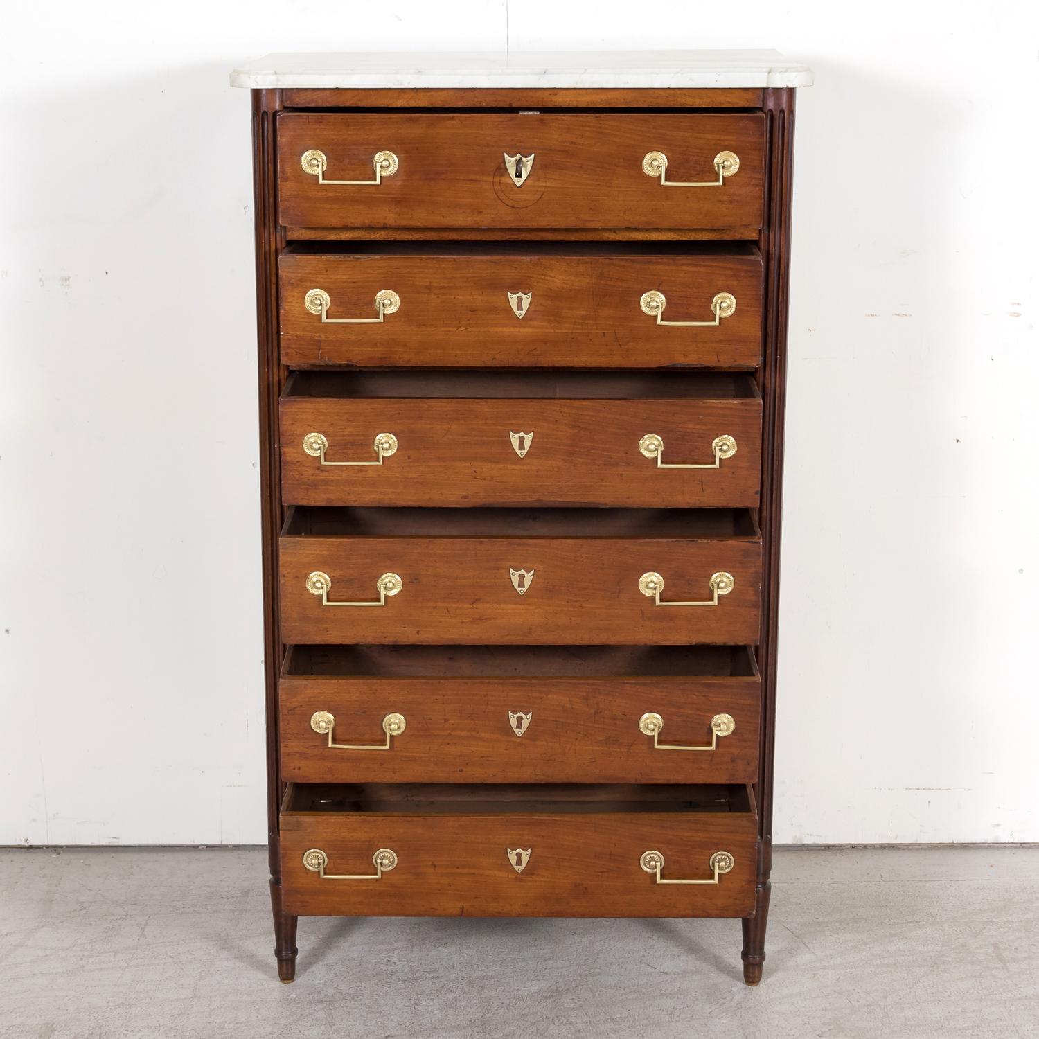 19th Century French Louis XVI Style Tall Mahogany Gentleman's Chest of Drawers 1