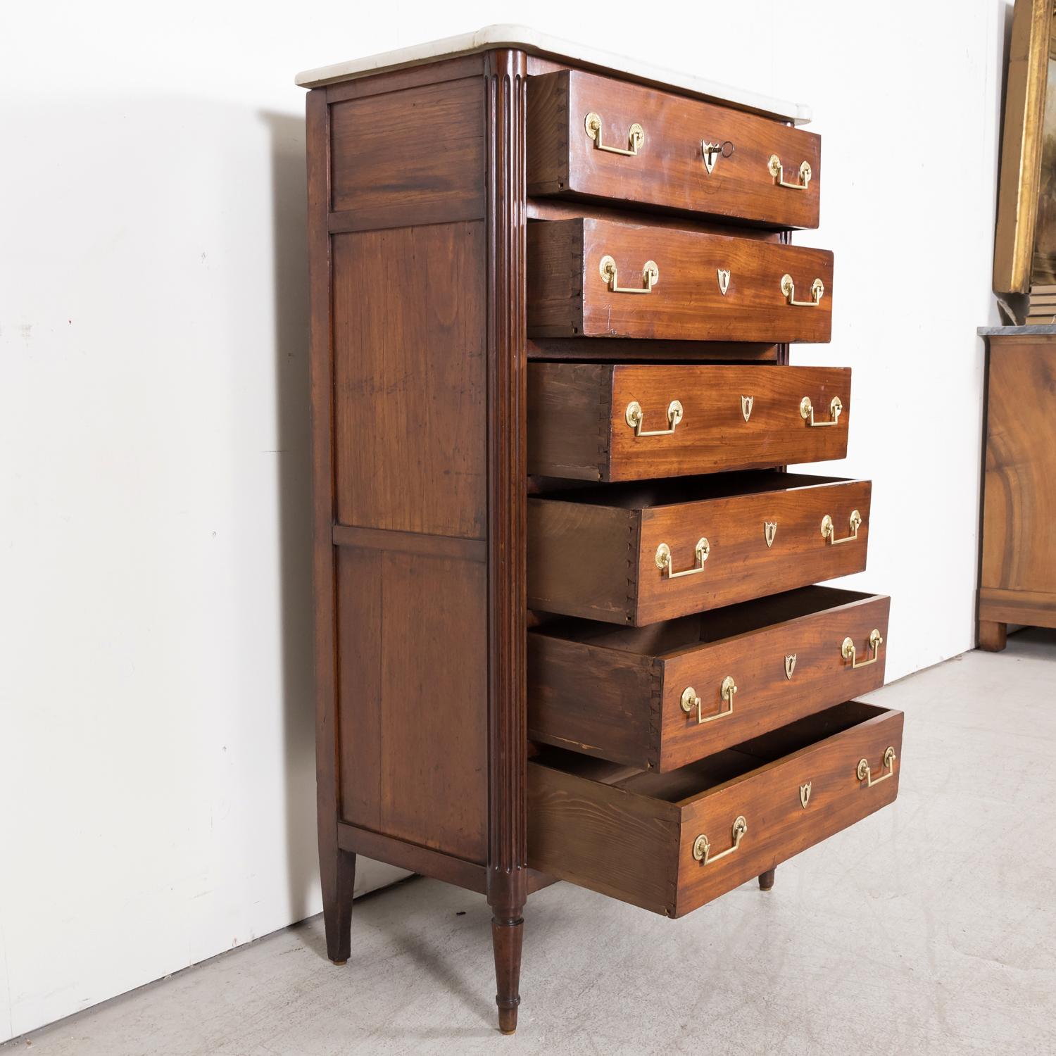 19th Century French Louis XVI Style Tall Mahogany Gentleman's Chest of Drawers 2