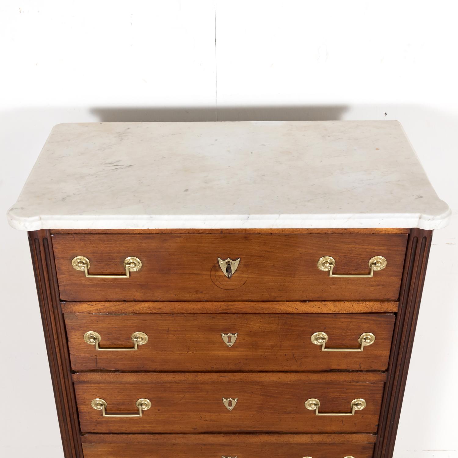 19th Century French Louis XVI Style Tall Mahogany Gentleman's Chest of Drawers 3
