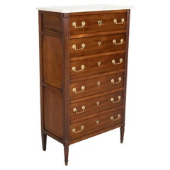 19th Century French Louis XVI Style Tall Mahogany Gentleman's Chest of Drawers
