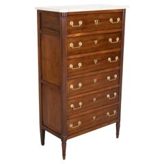 Antique 19th Century French Louis XVI Style Tall Mahogany Gentleman's Chest of Drawers