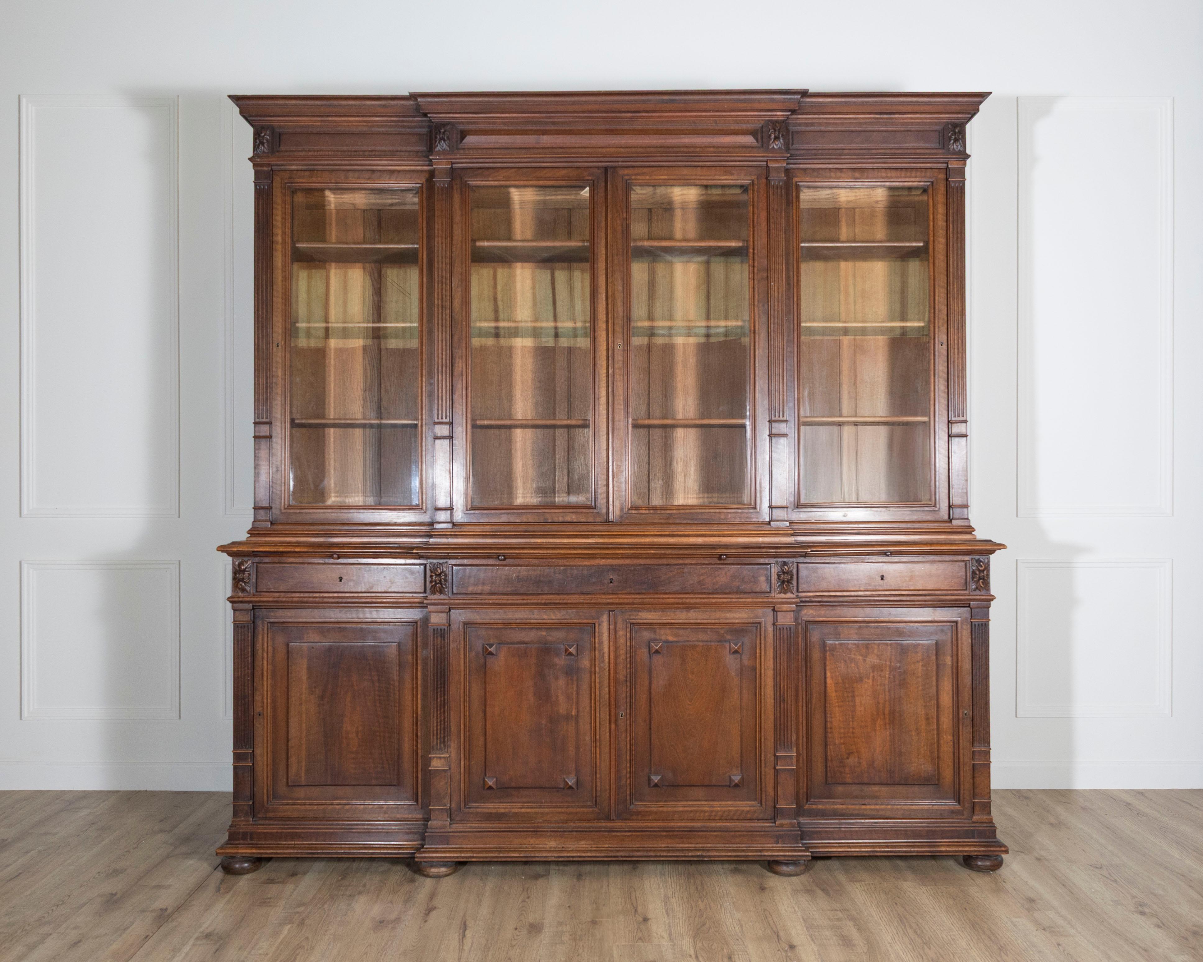 19th Century French Louis XVI Style Walnut 8-Door Bookcase For Sale 6