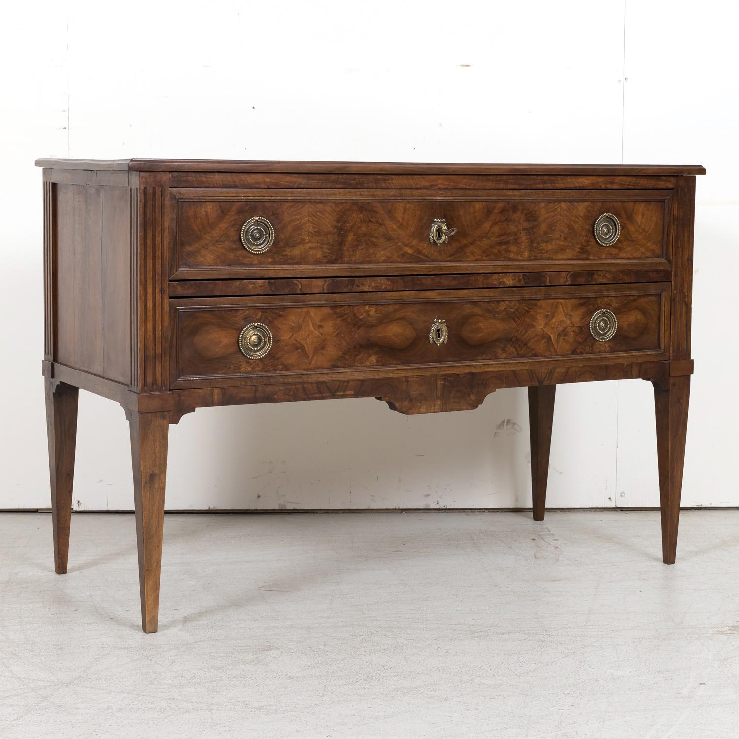 Late 19th Century 19th Century French Louis XVI Style Walnut and Burled Walnut Commode Sauteuse