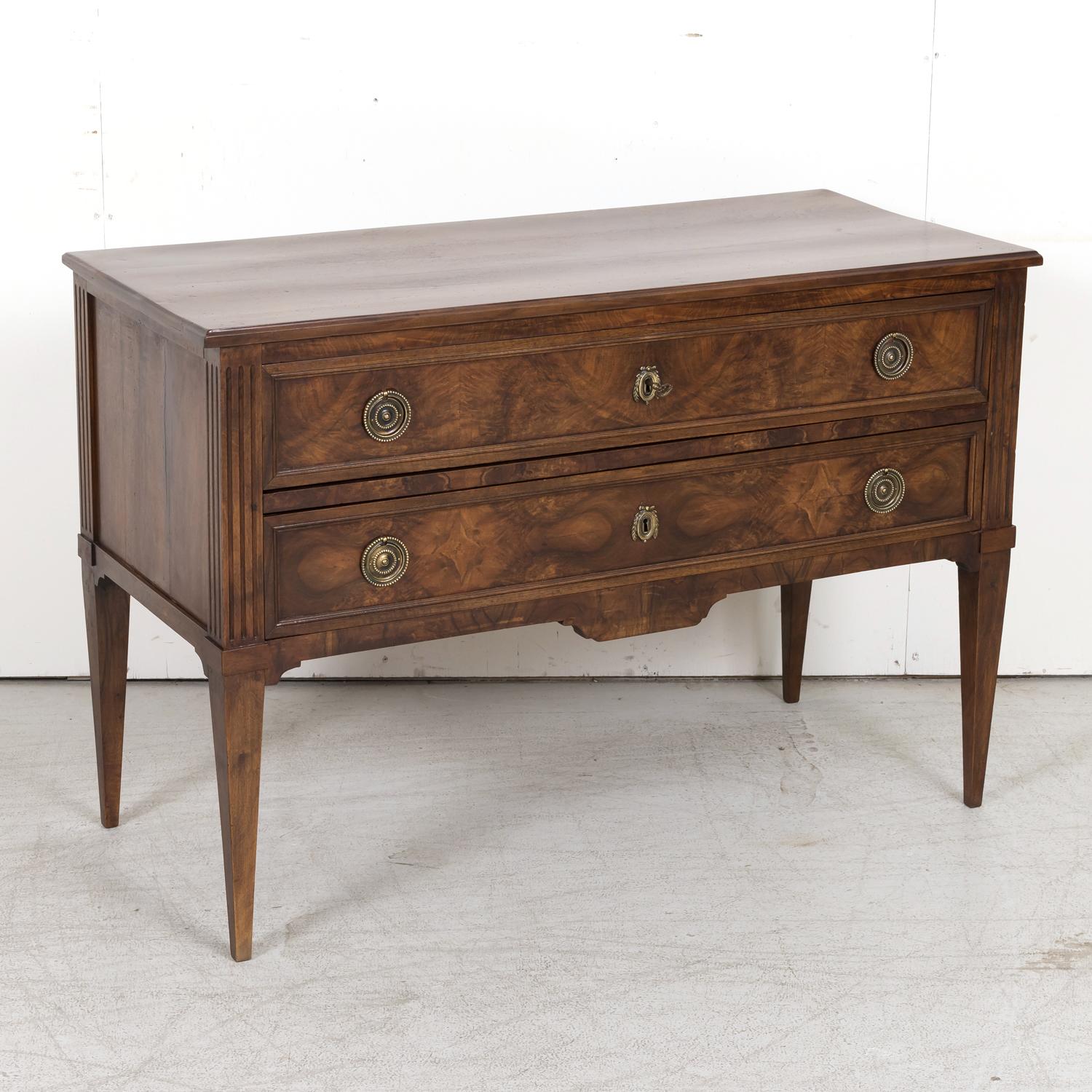 Brass 19th Century French Louis XVI Style Walnut and Burled Walnut Commode Sauteuse