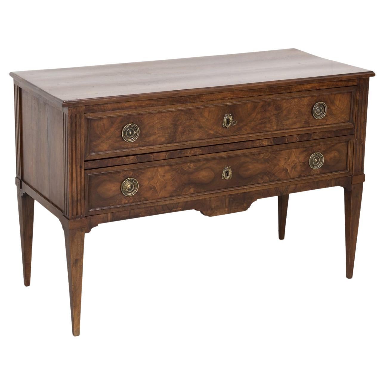 19th Century French Louis XVI Style Walnut and Burled Walnut Commode Sauteuse